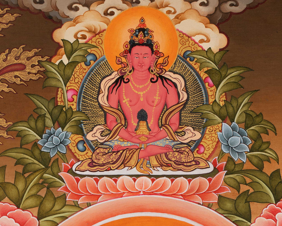 Manjushree The Deity of Wisdom Thangka  | Amitayus , Vajrapani & Chengresig Fine Quality Acrylic Art | Wisdom Buddha