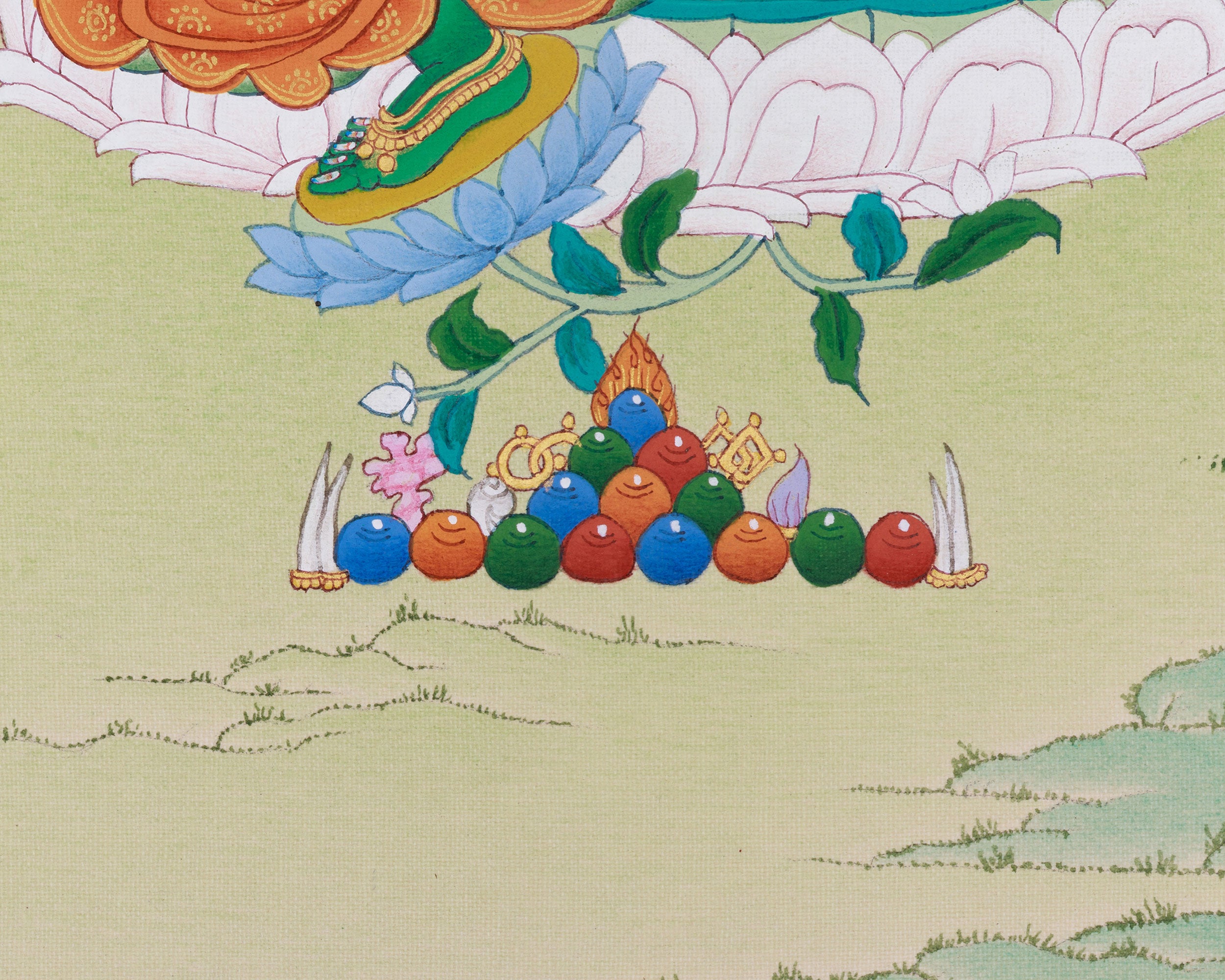 Original Handmade Green Tara Painting | Goddess of Compassion and Swift Blessings