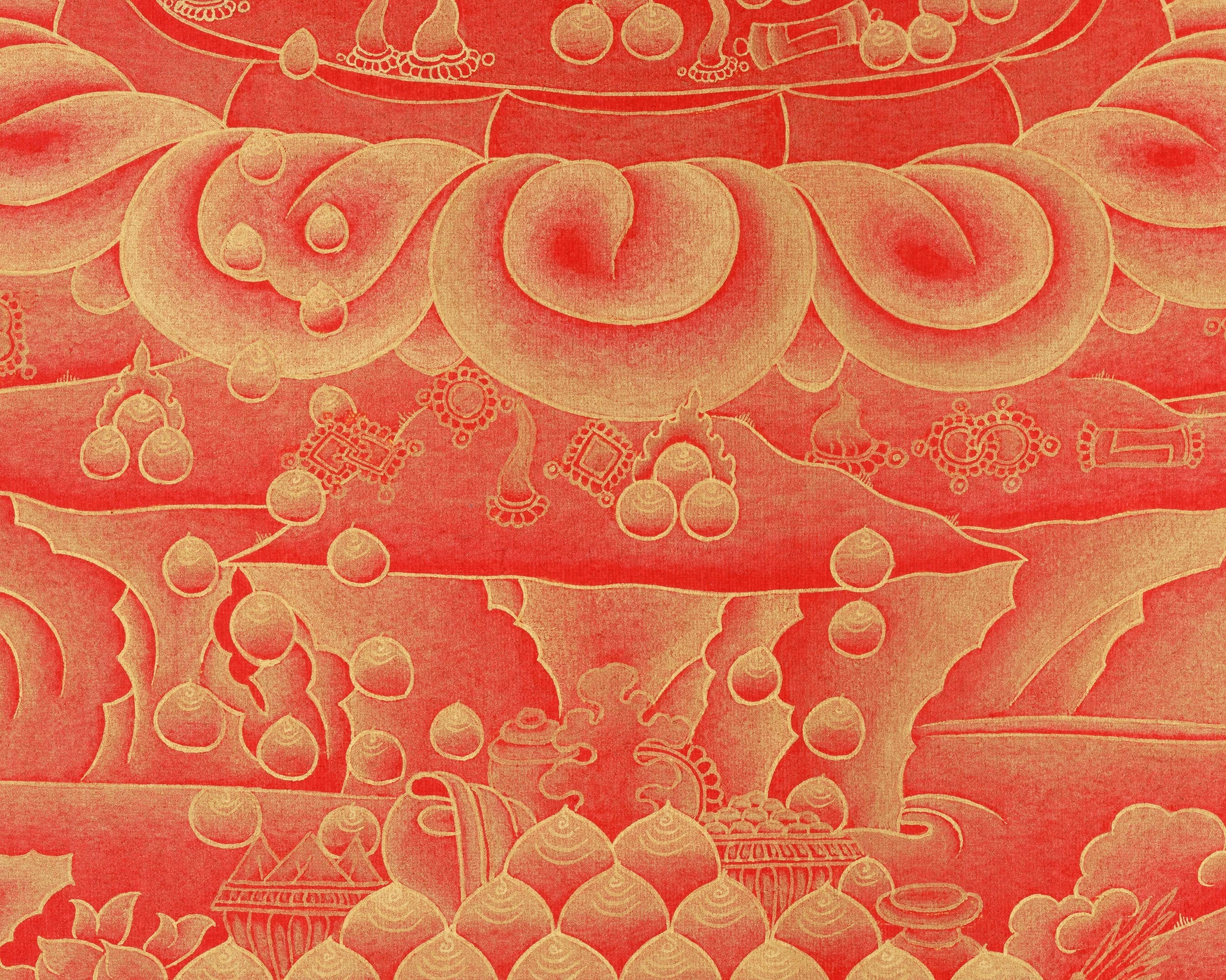 Lord Ganesha Thangka | The Remover of Obstacles | Nakthang (Gold on Red) Style