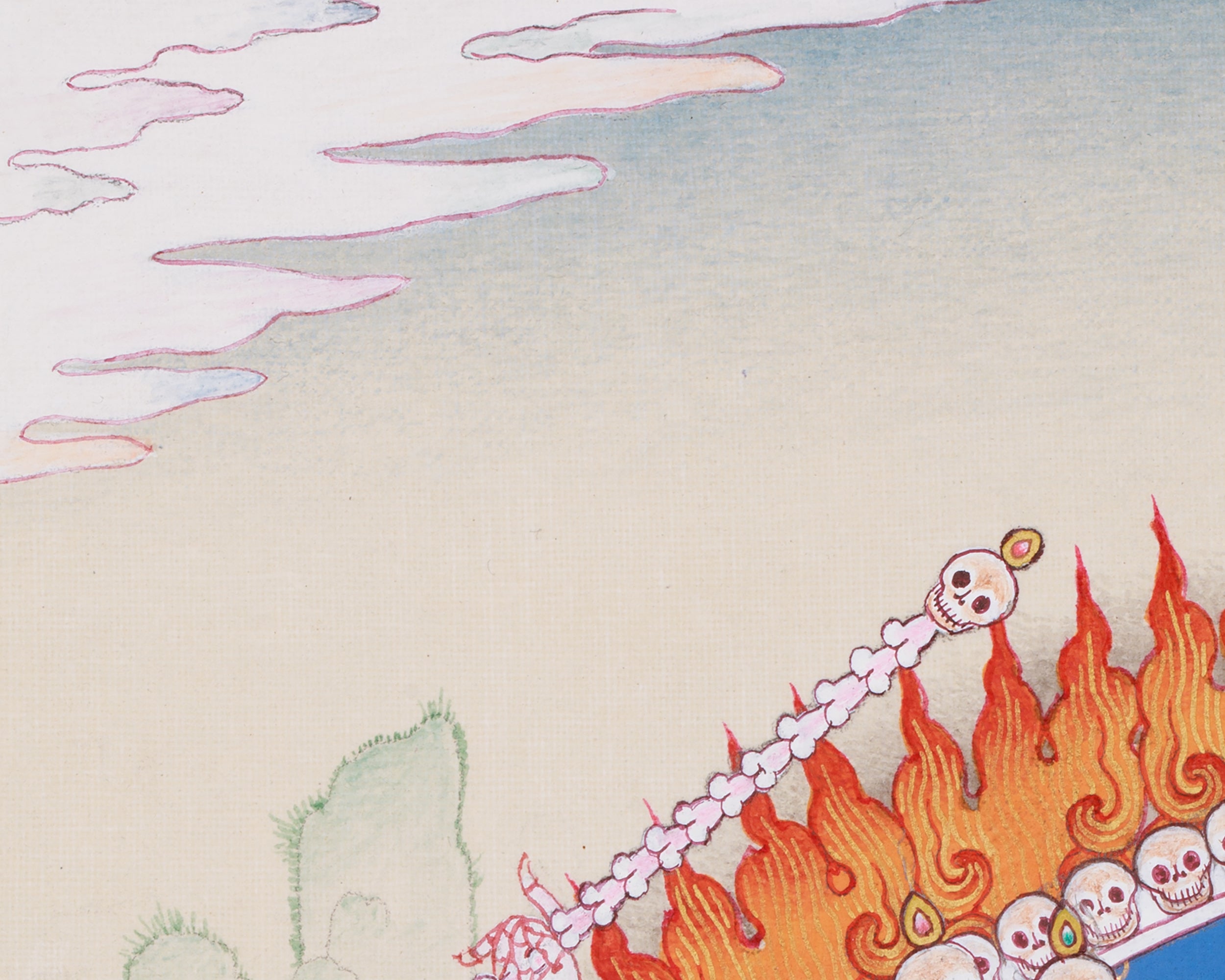 Original Chitipati Thangka | The Dancing Skeletons | Tibetan Buddhism