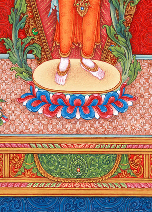 Standing Guanyin Thangka | Avalokiteshvara | 5 Dhyani Buddhas | Paubha Painting Decor