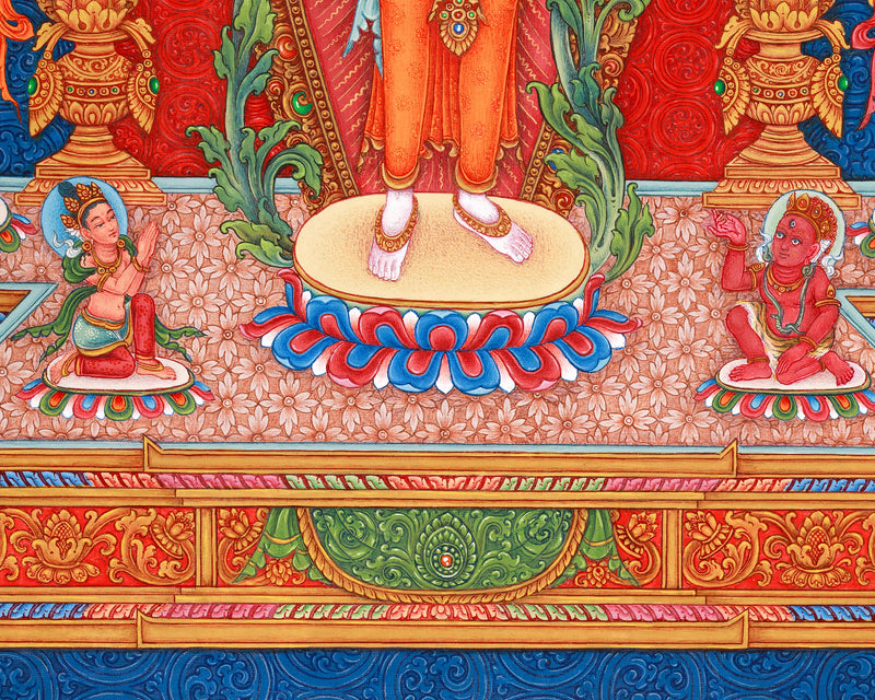 Standing Guanyin Thangka | Avalokiteshvara | 5 Dhyani Buddhas | Paubha Painting Decor