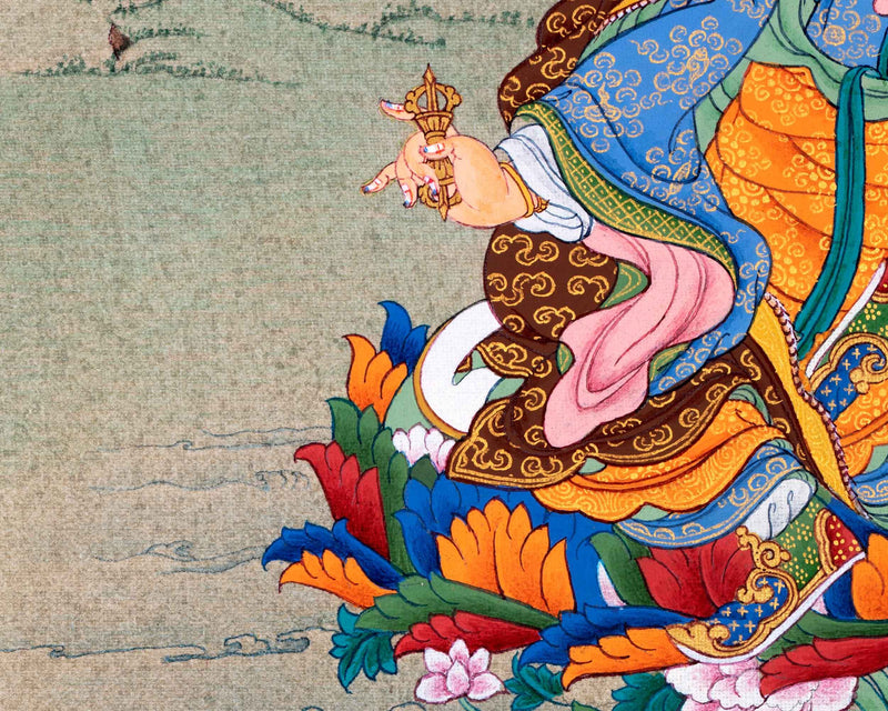 Sacred Guru Rinpoche Thangka | Handpainted Artwork For Mantra Practice | Authentic Tibetan Art
