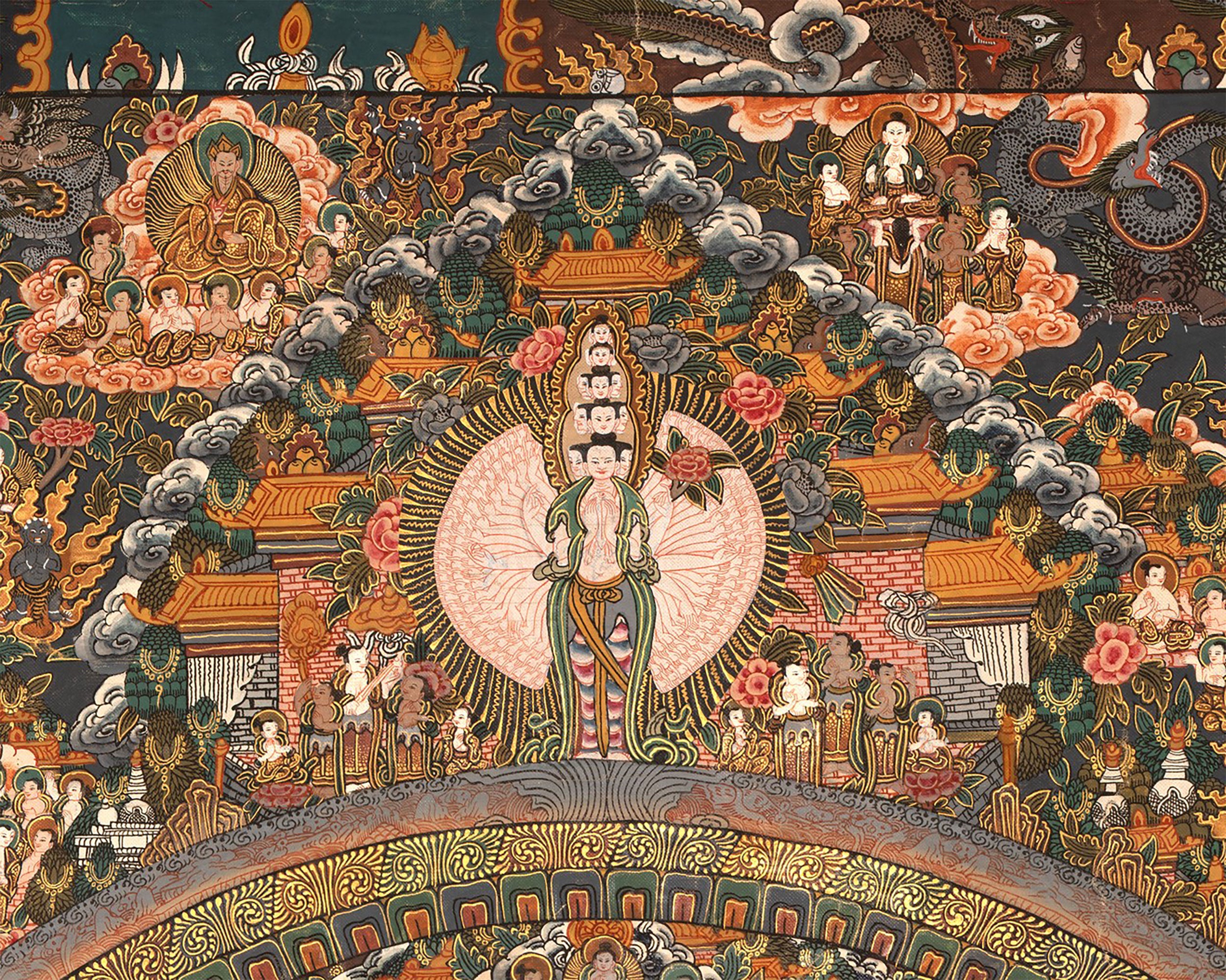 Vintage Buddhist Mandala | Hand Painted Tibetan Wall Decor