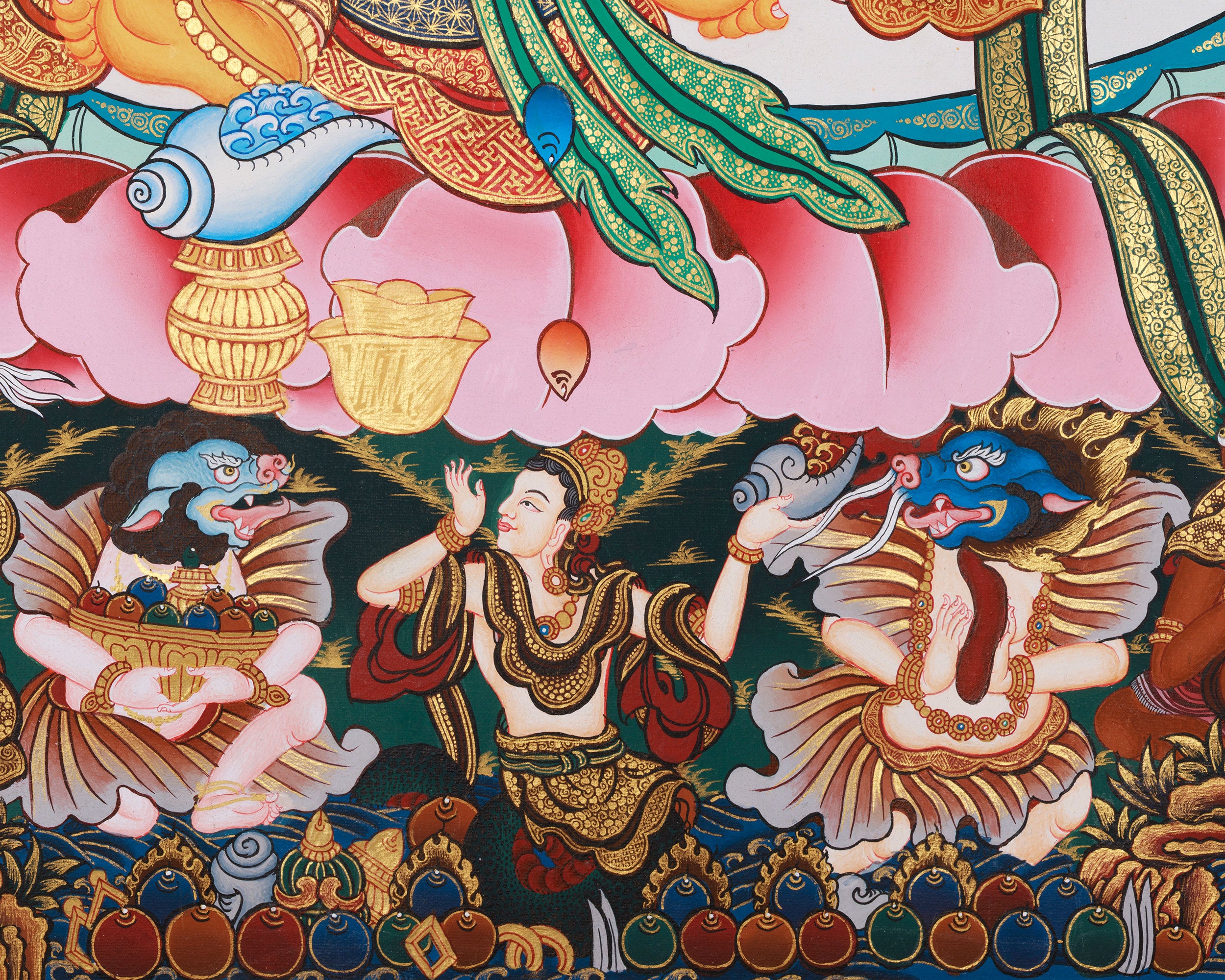 Grand Tibetan Dzambhala Thangka | Hand-Painted Tibetan Wealth Deity Art
