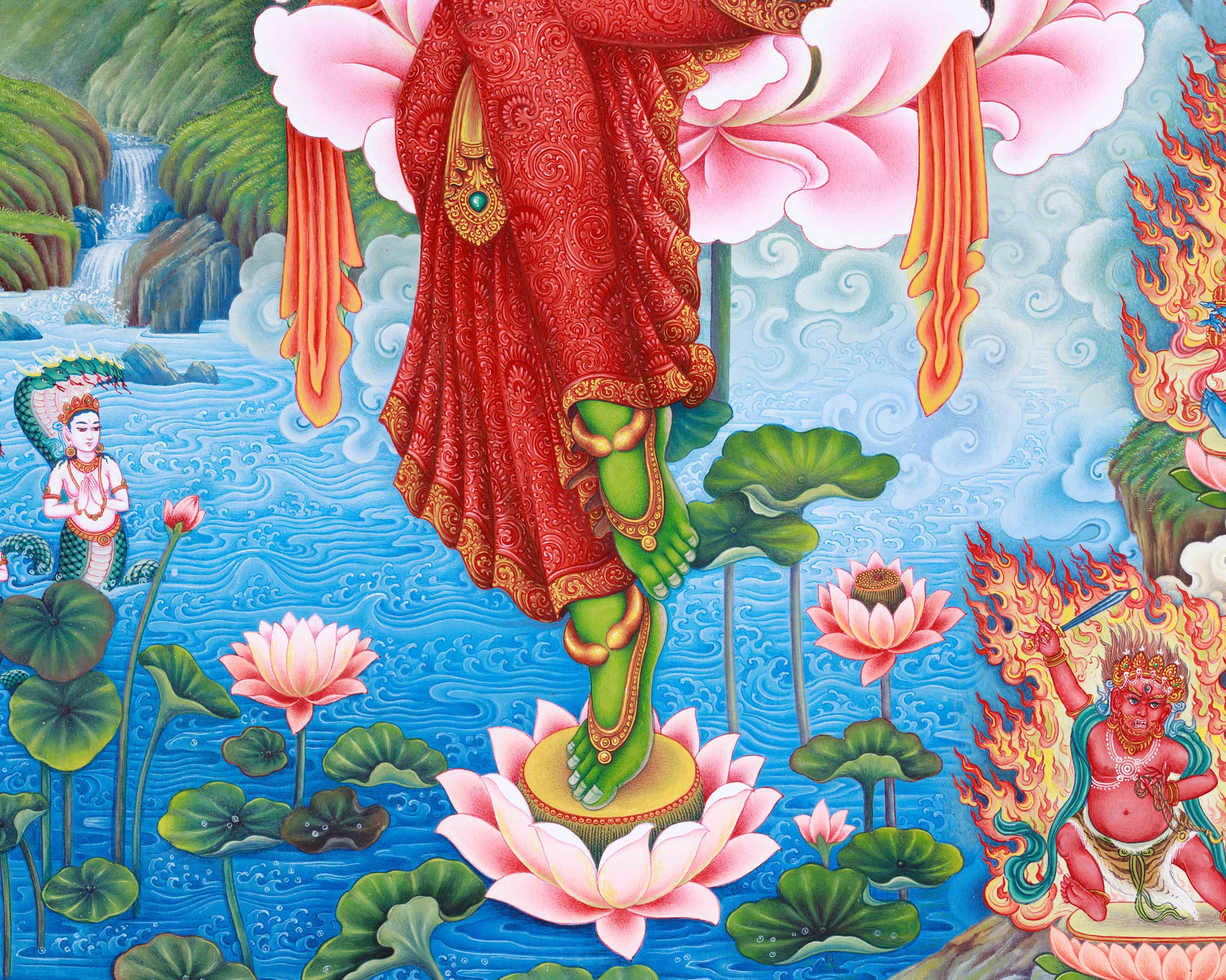 Green Tara Spiritual Thangka | Goddess of Healing | Hand-Painted Meditation Art
