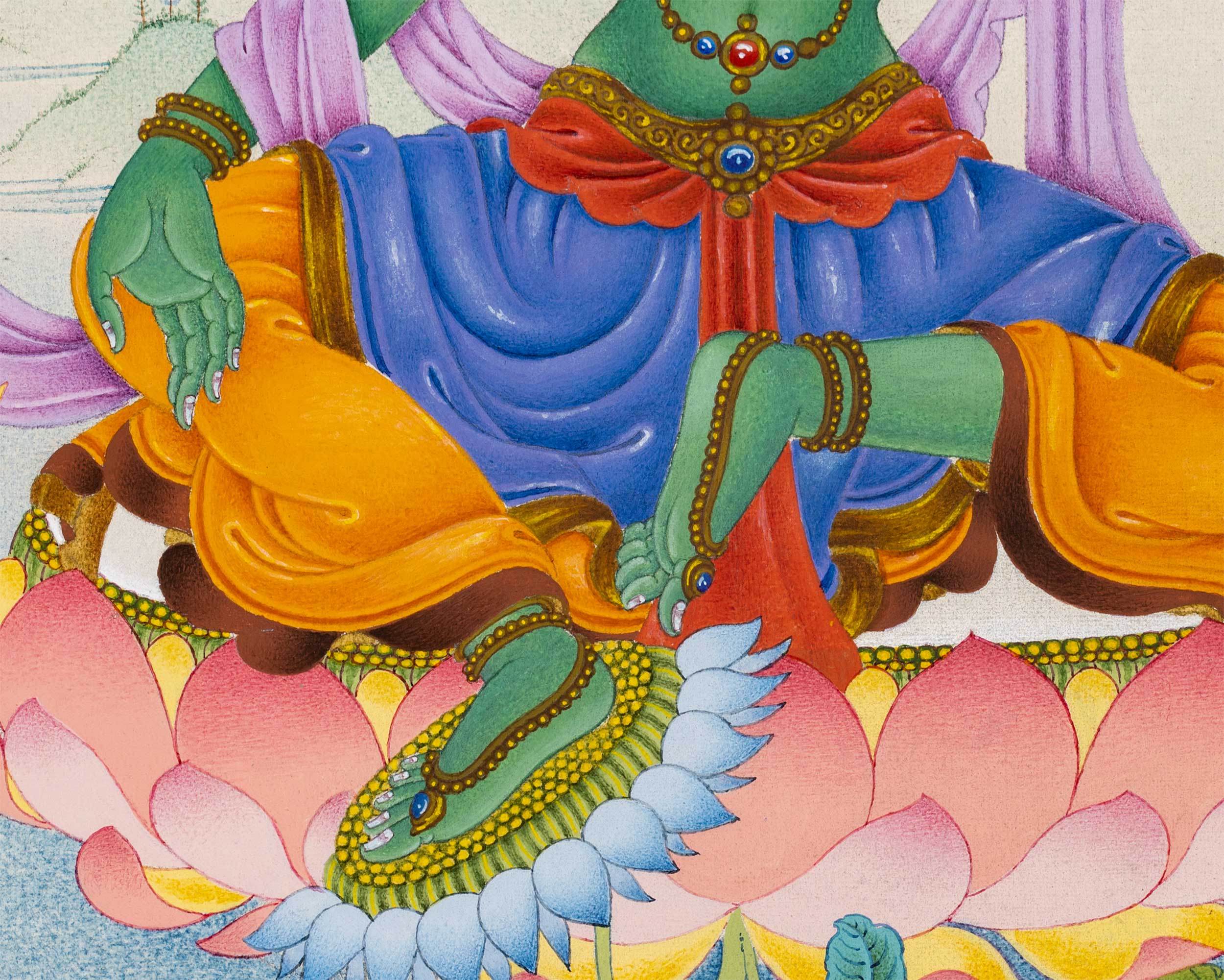 Magnificent Tara Duo: White Tara and Green Tara Thangka Prints