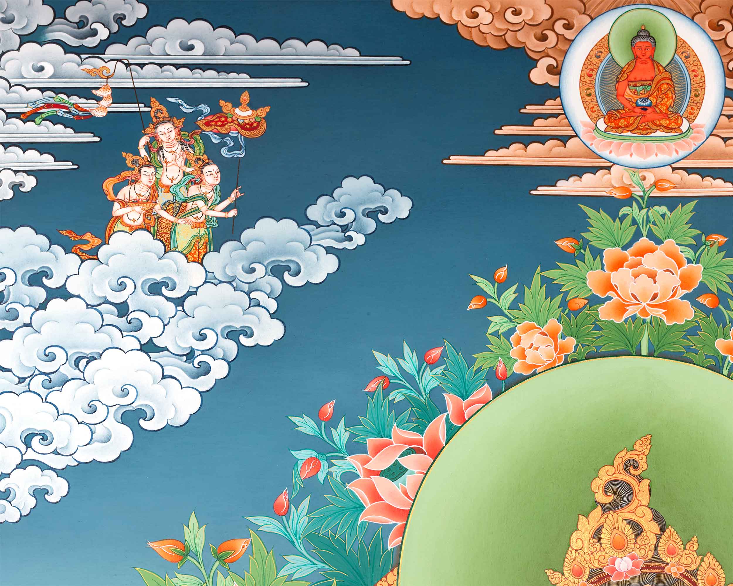 White Tara Devi Buddha On Paubha Print | White Tara The Deity Of Long Life, Health, Healing & Compassion