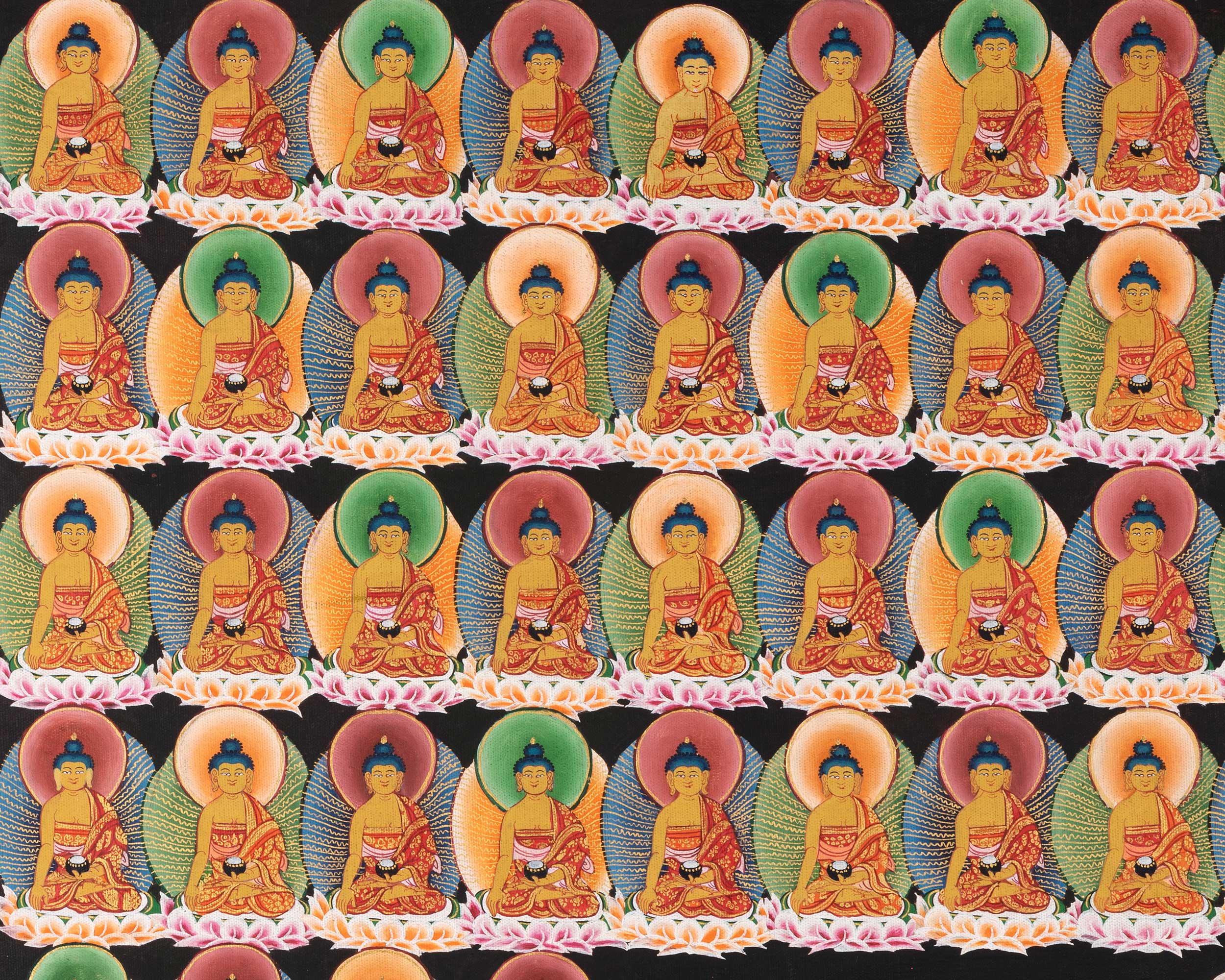 108 Seated Buddha Thangka | Yoga Meditation Canvas Art for your Peace and wellbeing
