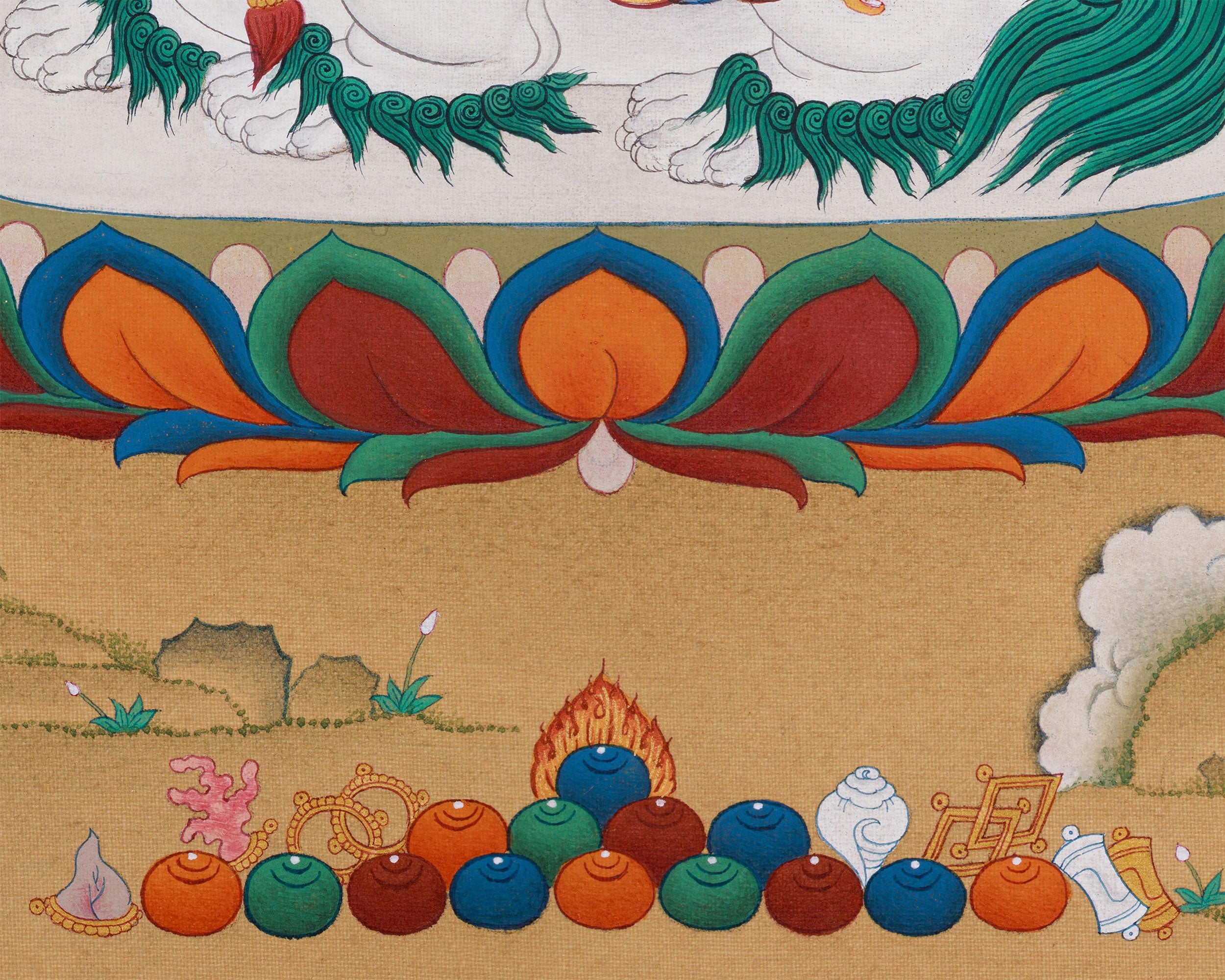 Powerful Namtoshe with Ratnasambhava Thangka | Protector Deity on Snow Lion