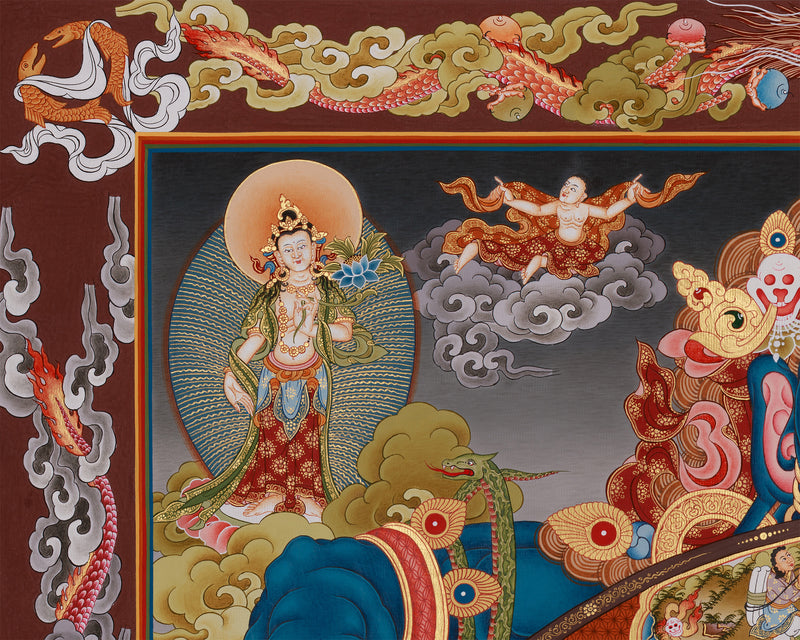 Buddhist Wheel of Life Thangka Print | Detailed Representation of Samsara and Enlightenment