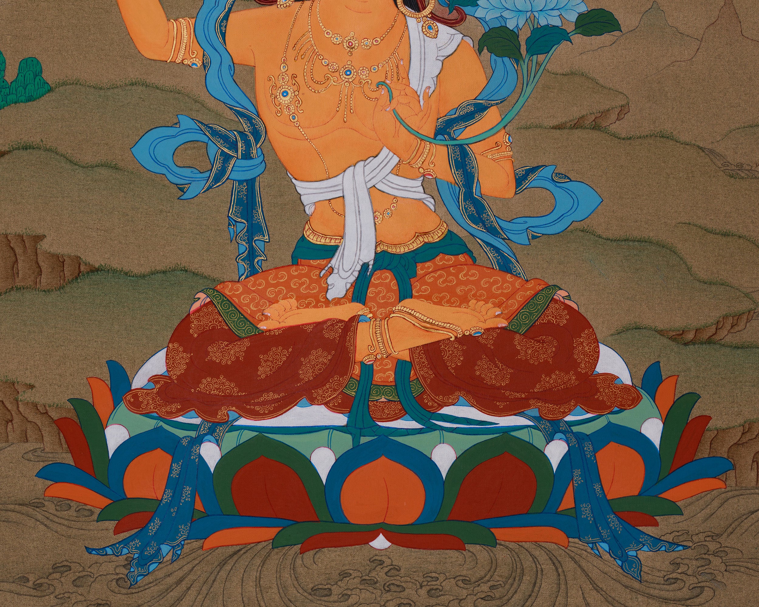 Wisdom Buddha, Manjushri Thangka | Hand-Painted Bodhosattva Painting