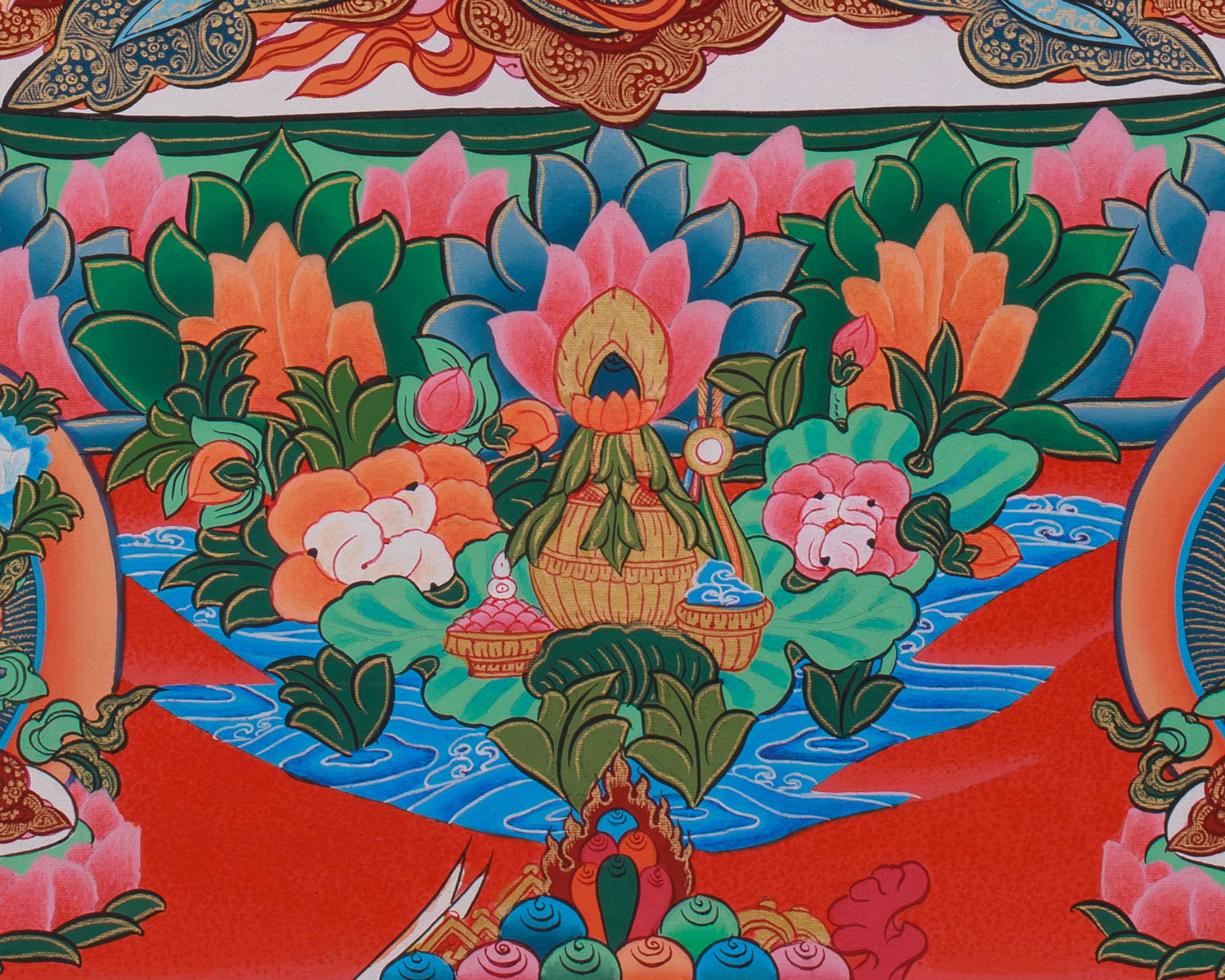 Namgyalma with Five Dhyani Buddhas White Tara and Amitayus | A Sacred Thangka of Longevity and Purification