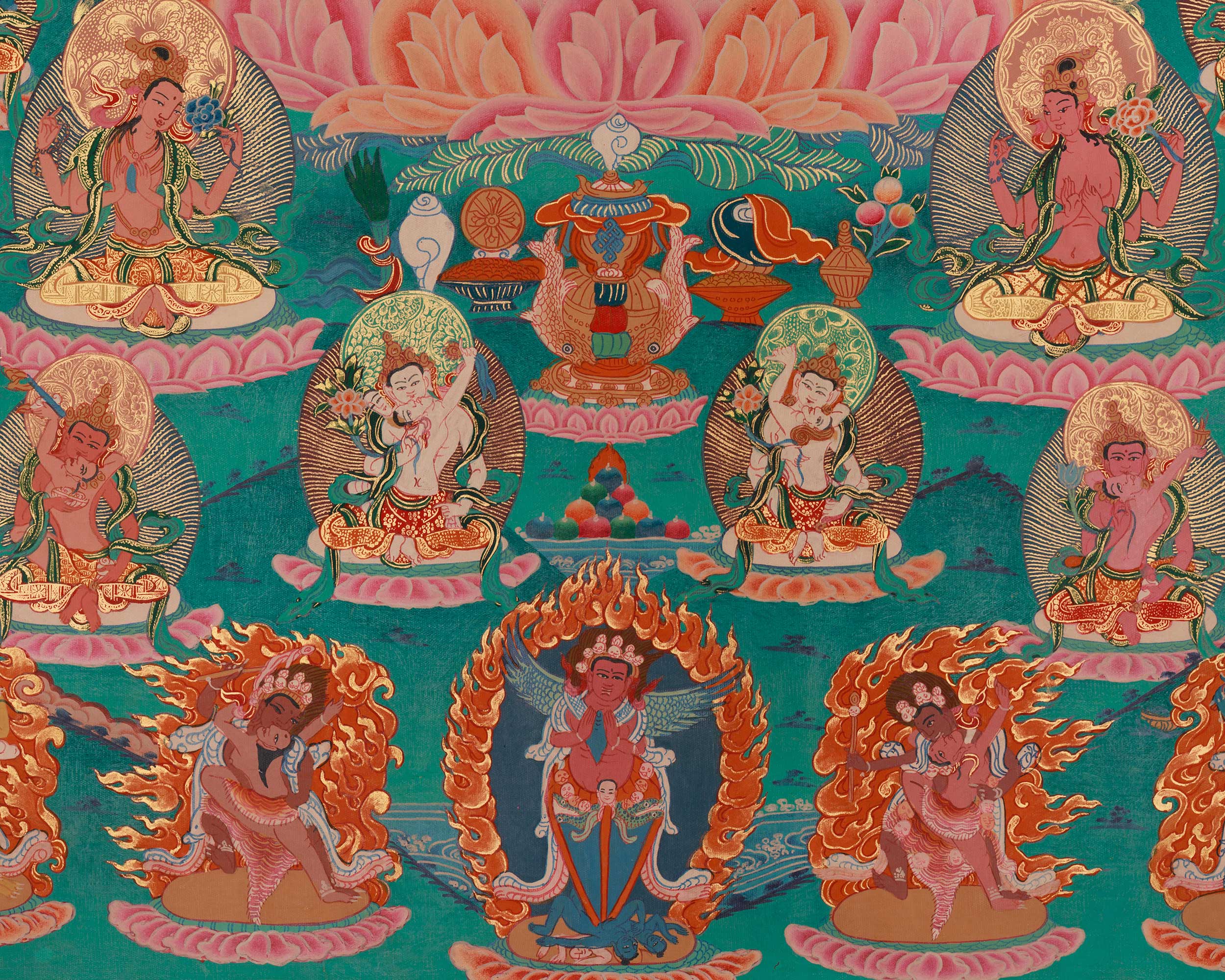 Traditional Thangka of Red Chenrezig | Gyalwa Gyasto with Consort