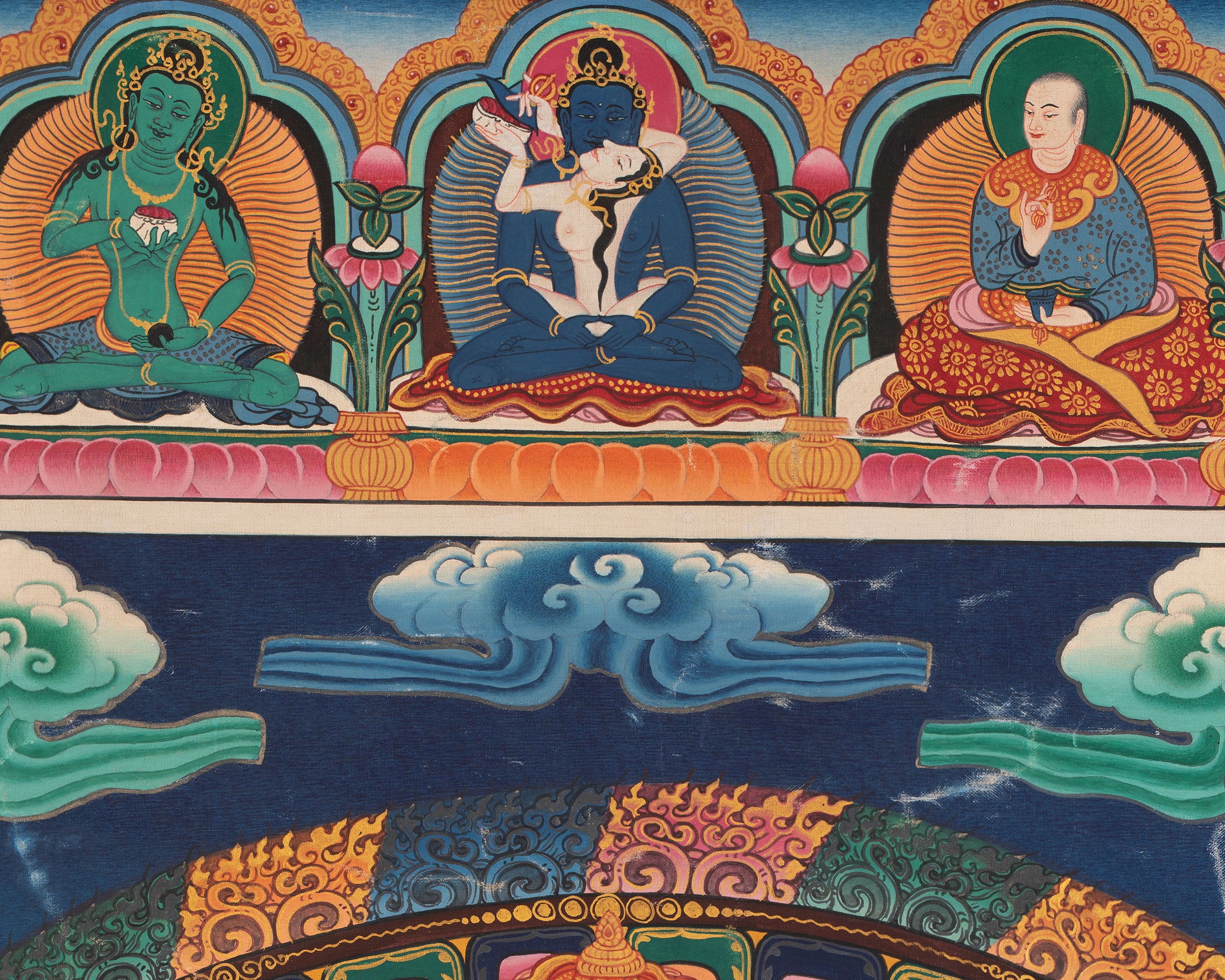 Five Dhyani Buddha Mandala | Vintage Handmade Thangka Painting