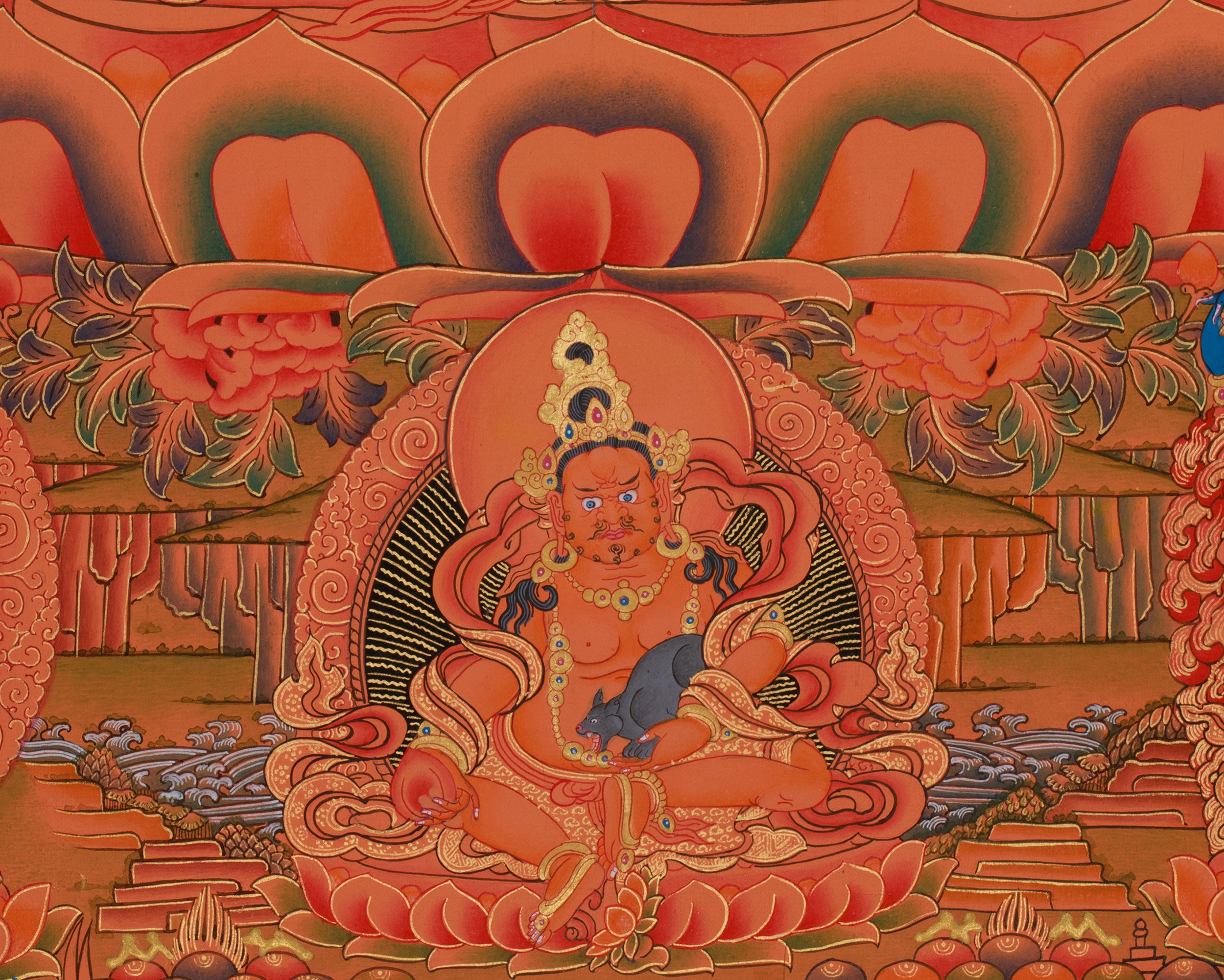Manjushri with Five Buddhas & Bodhisattvas |  Sacred Thangka of Wisdom and Enlightened Energy
