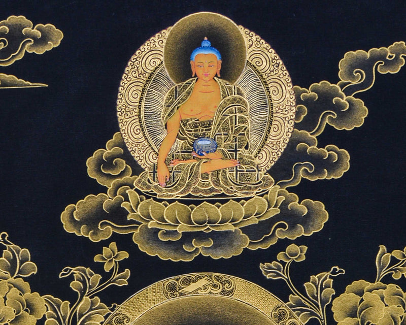 Assembly of 8  Buddha in Gold Thangka
