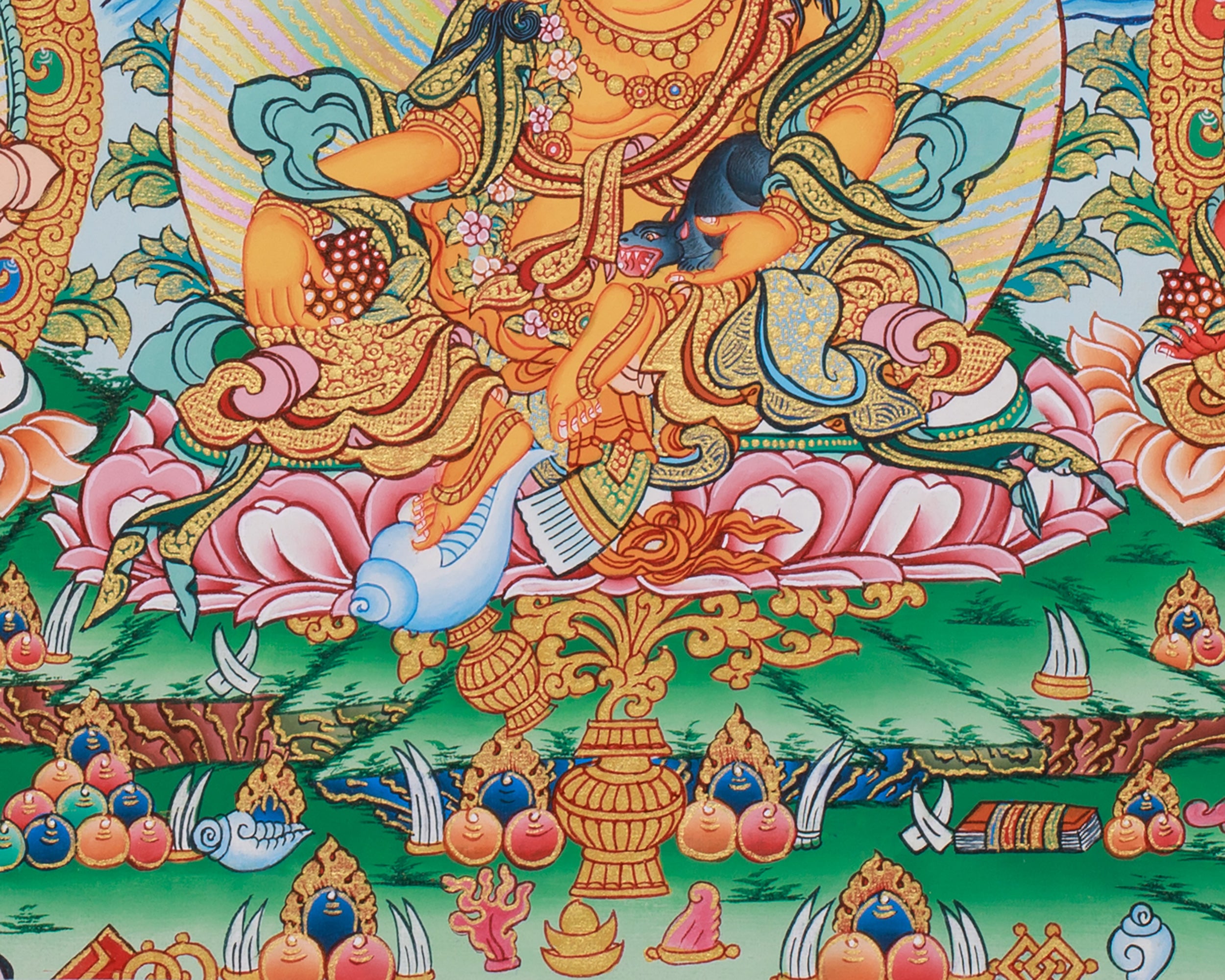 Tibetan Five Jambhalas Thangka | Buddhist Guardians of Wealth & Abundance