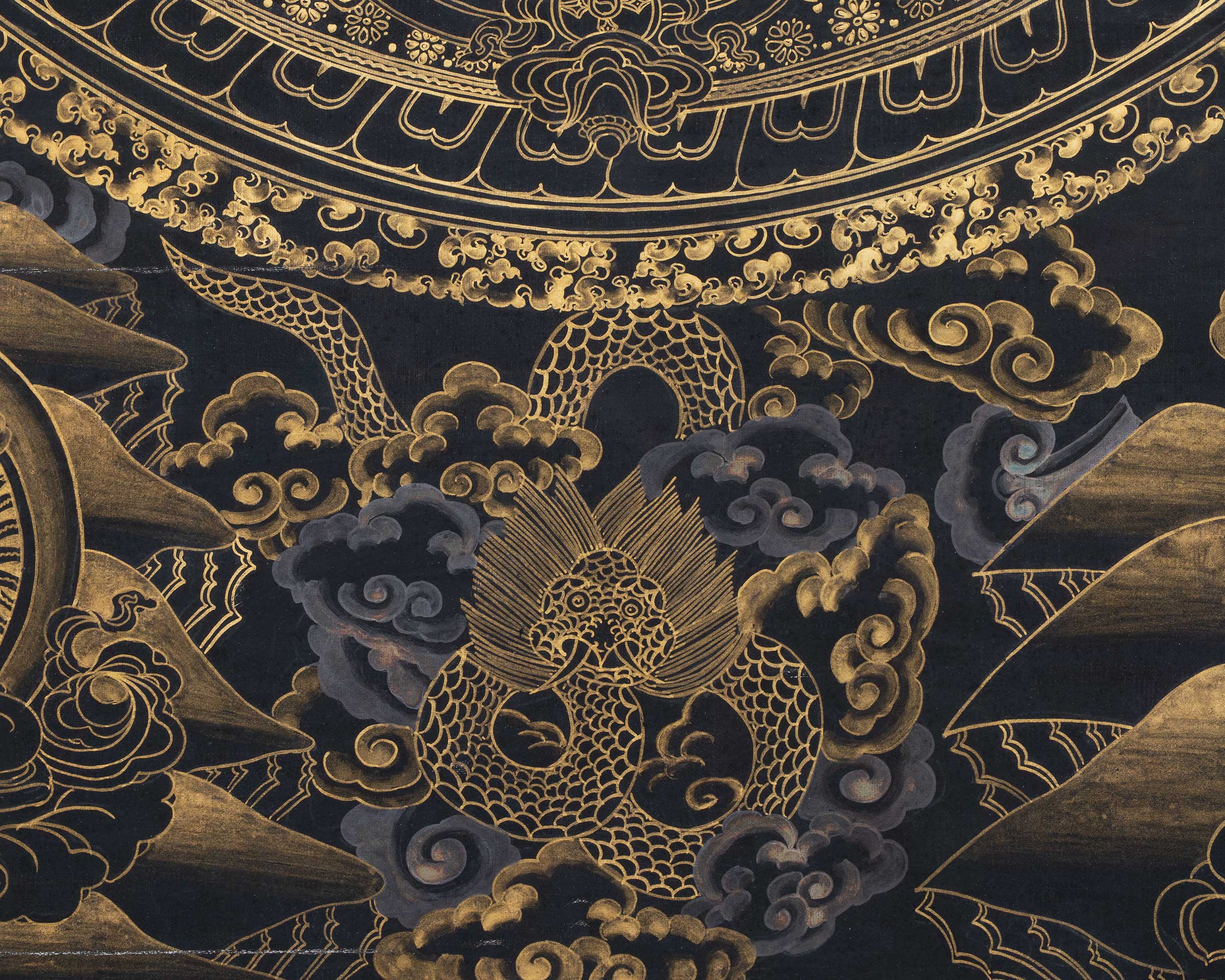 Gold And Black Style Chenrezig Mandala Thangka | Tibetan Buddhist Art