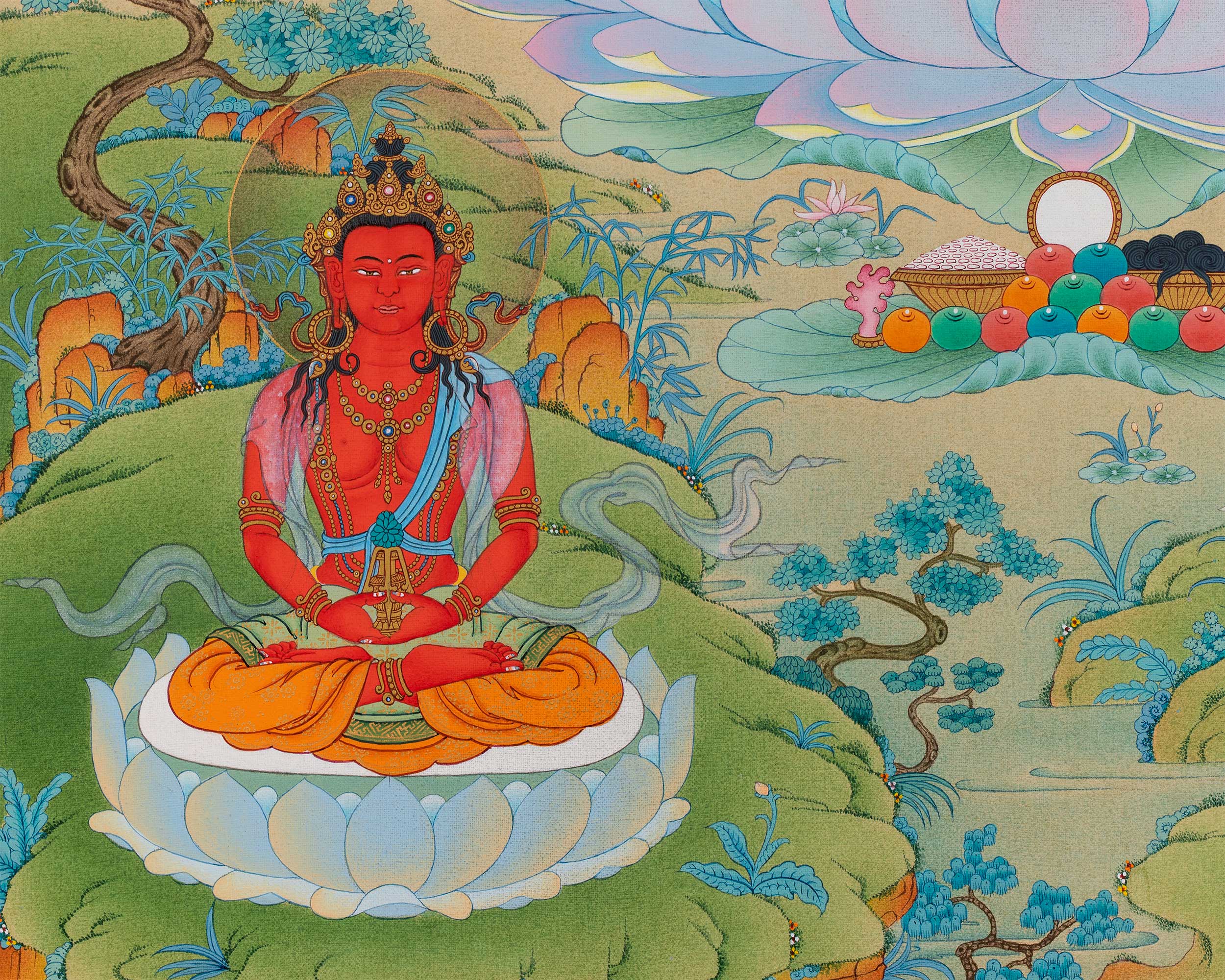 White Tara and Bodhisattvas Thangka Print | White Tara, Amitayus, and Namgyalma For Wall Decor