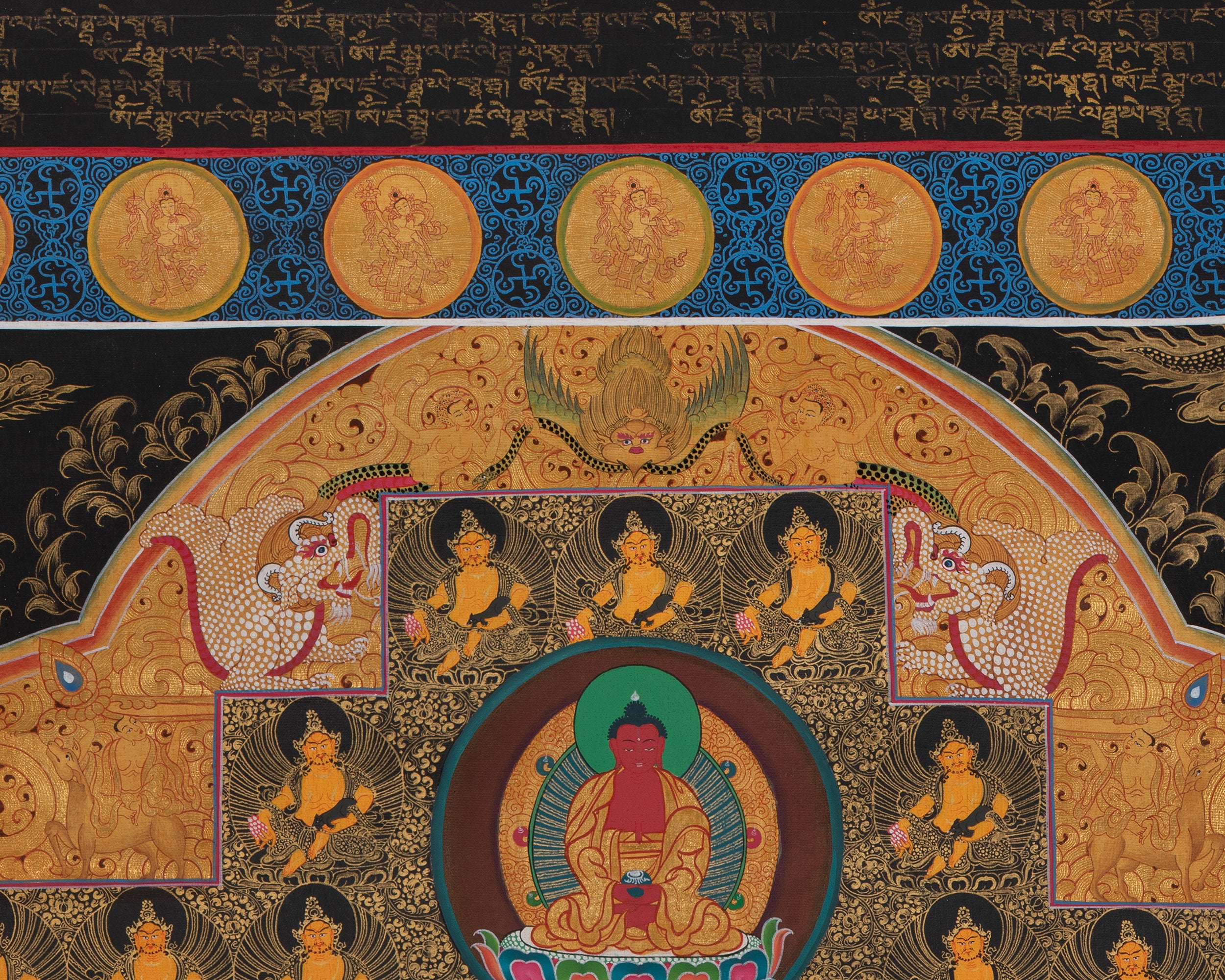 Dzambala Yellow Thangka  |  Traditional Tibetan Art | Wall Decors