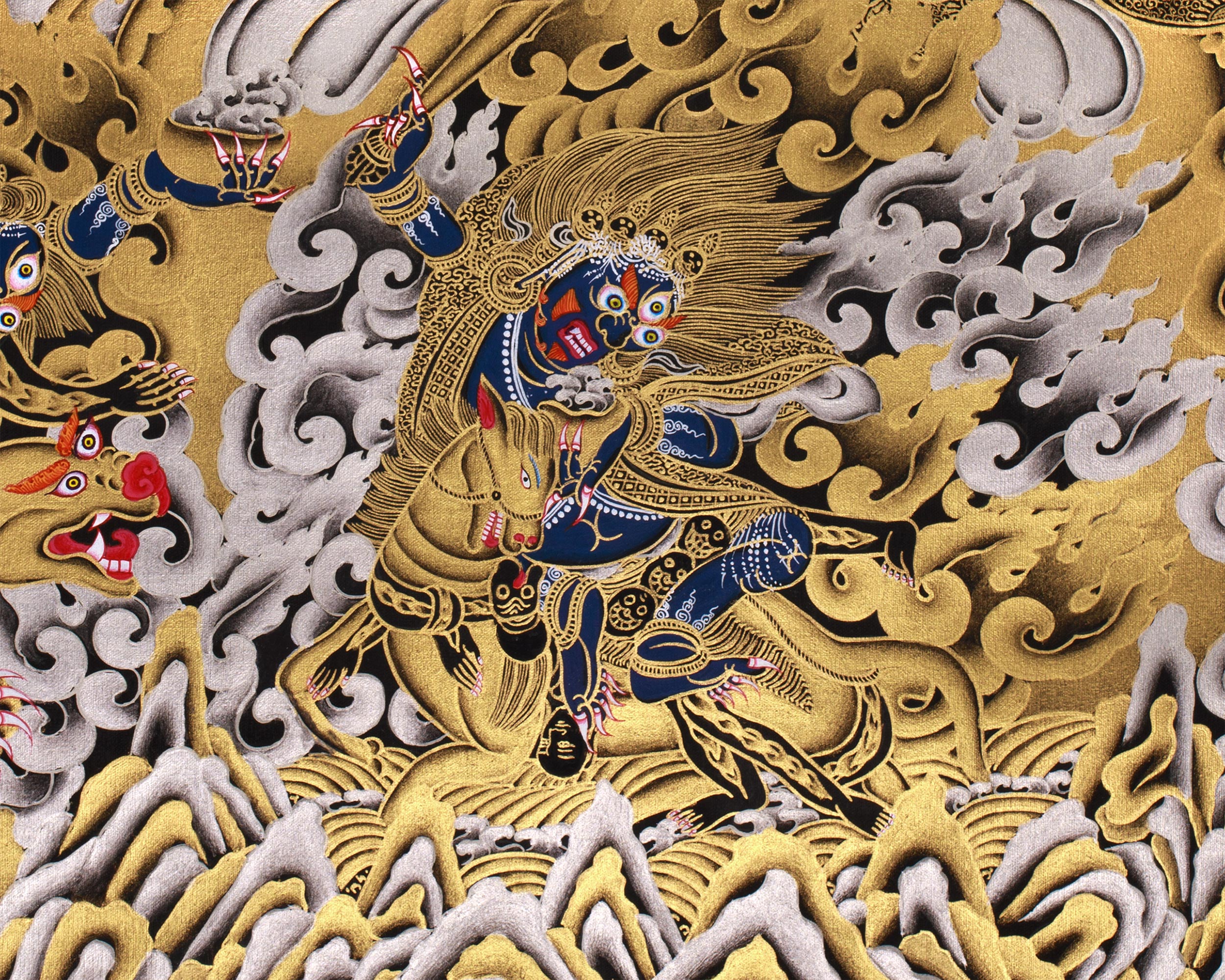 Fierce Guardian Mahakala | Pure Silver & Gold Embellishments | The Ultimate Protector of the Dharma