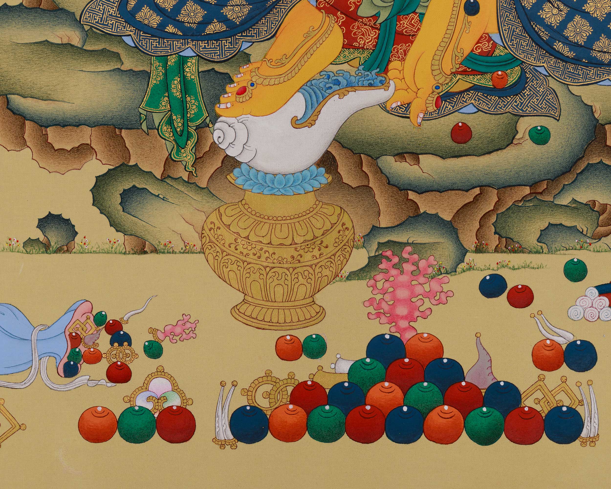 Tibetan Thangka of Dzambhala | Buddhist Deity of Wealth, Fortune, and Prosperity