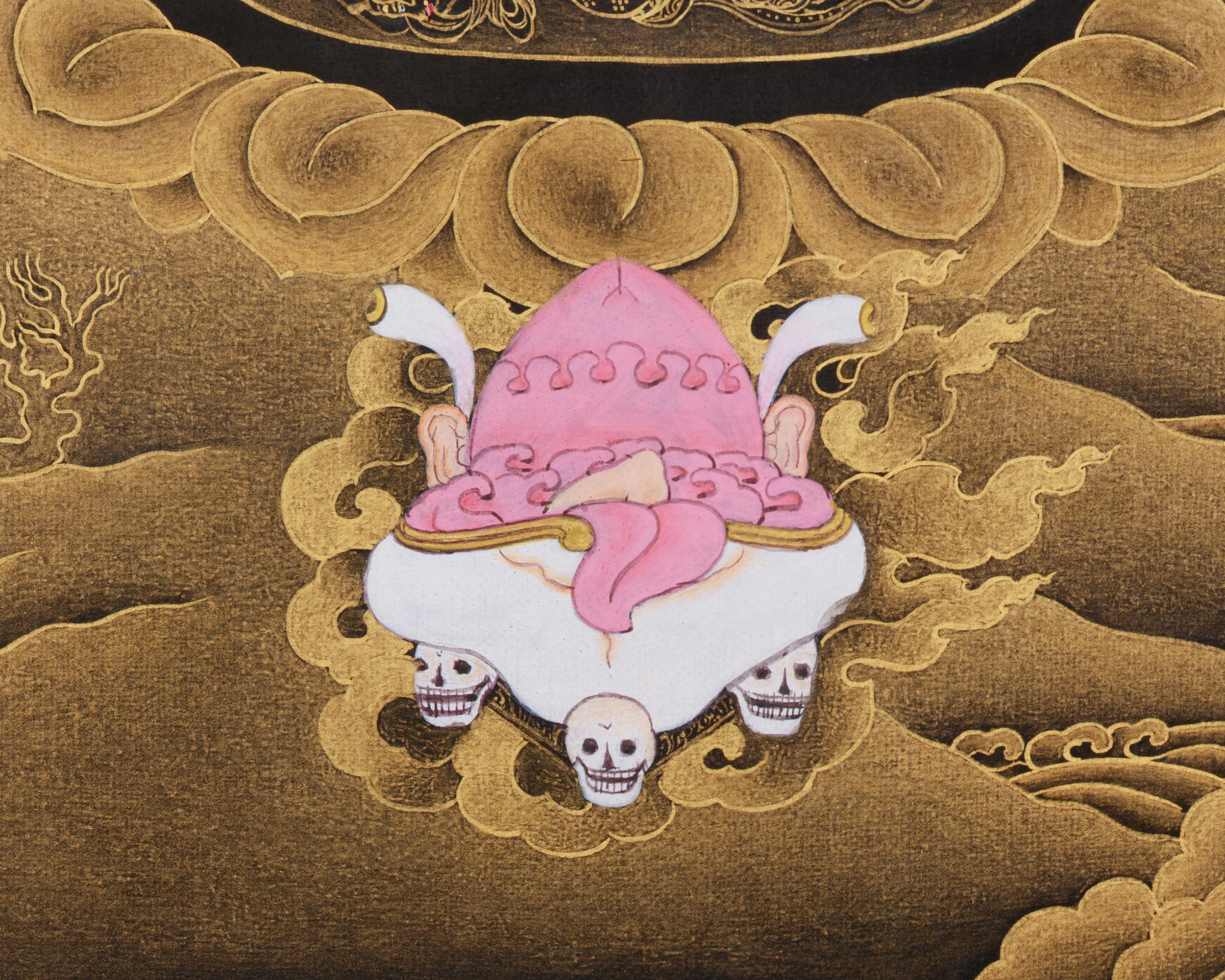 Gold on Black Hevajra Thangka | Fierce Meditational Deity | Vajrayana Buddhism