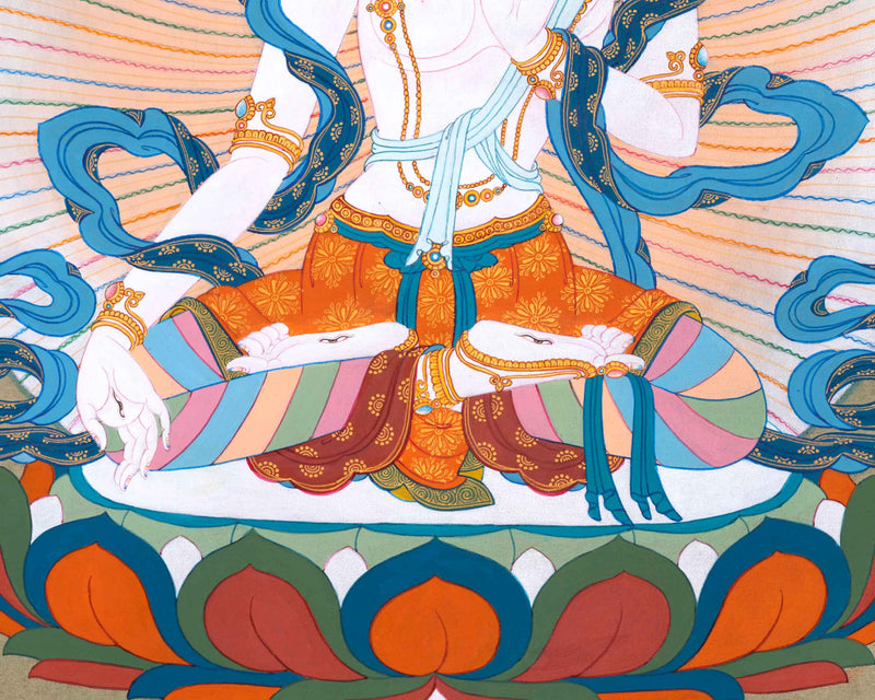 Hand Painted White Tara Thangka | Goddess Of Compassion | Traditional Wall Decor