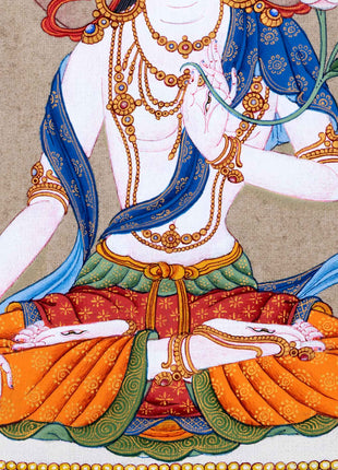 Buddhist White Tara Thangka | Handpainted Traditional Artwork | Vajrayana Painting