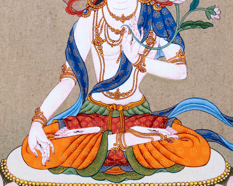 Buddhist White Tara Thangka | Handpainted Traditional Artwork | Vajrayana Painting