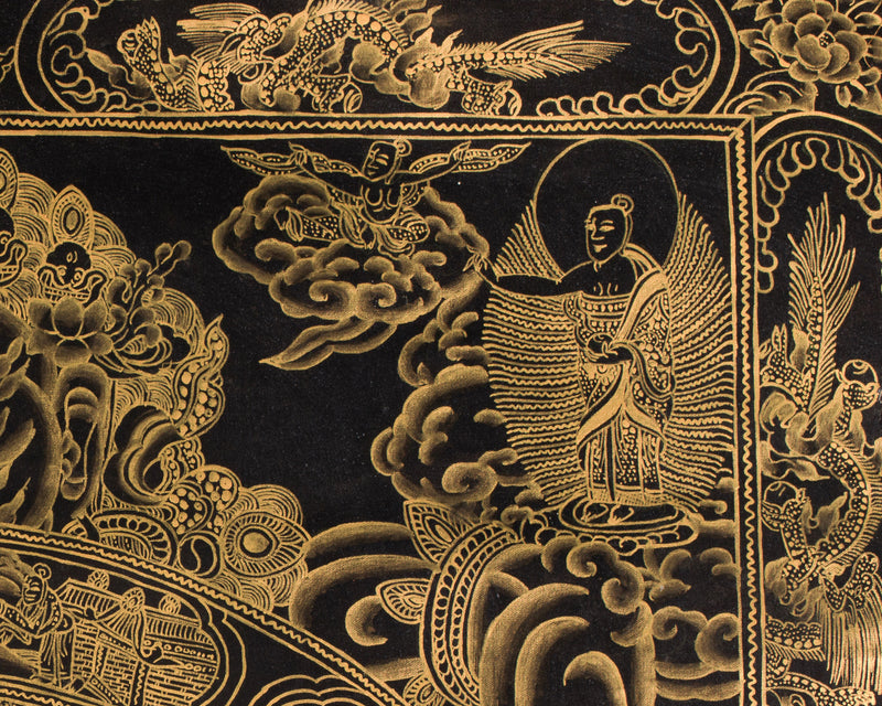 Wheel of Life (Bhavacakra) | Gold Embellished Thangka on Canvas | Brocade Mounted