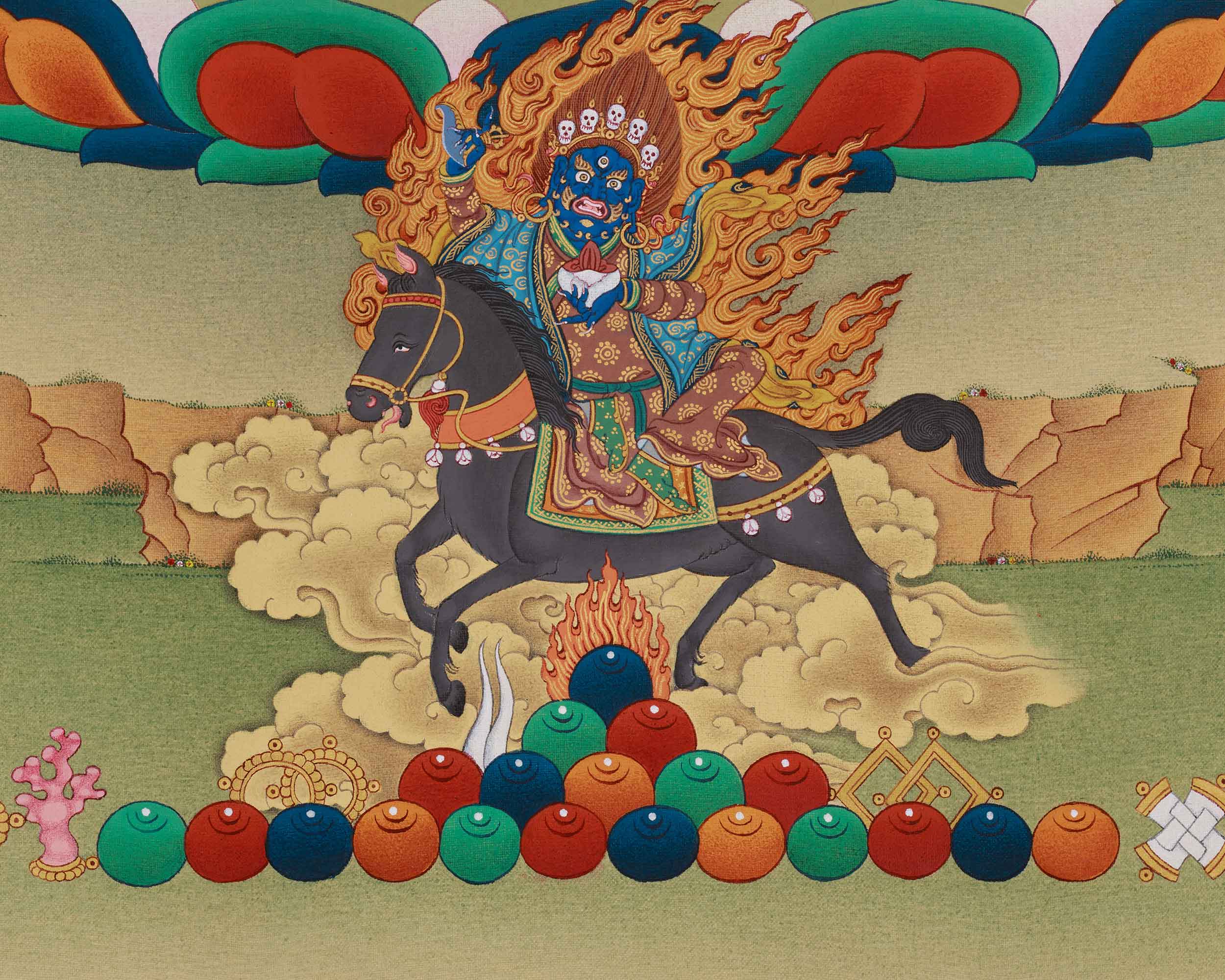 Yuthok with Medicine Buddha and Shanglon Gonpo Thangka | Tibetan Buddhist Master