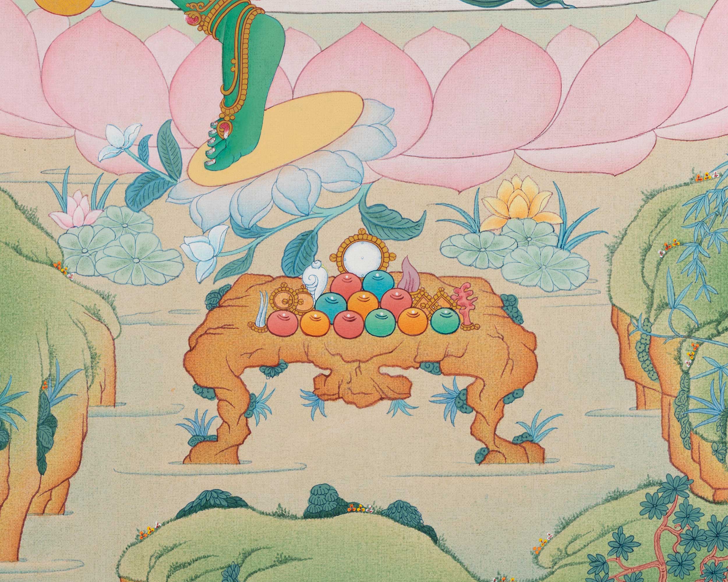 Buddhist Arya Tara Thangka Print | Green Tara Artwork | Goddess of Compassion