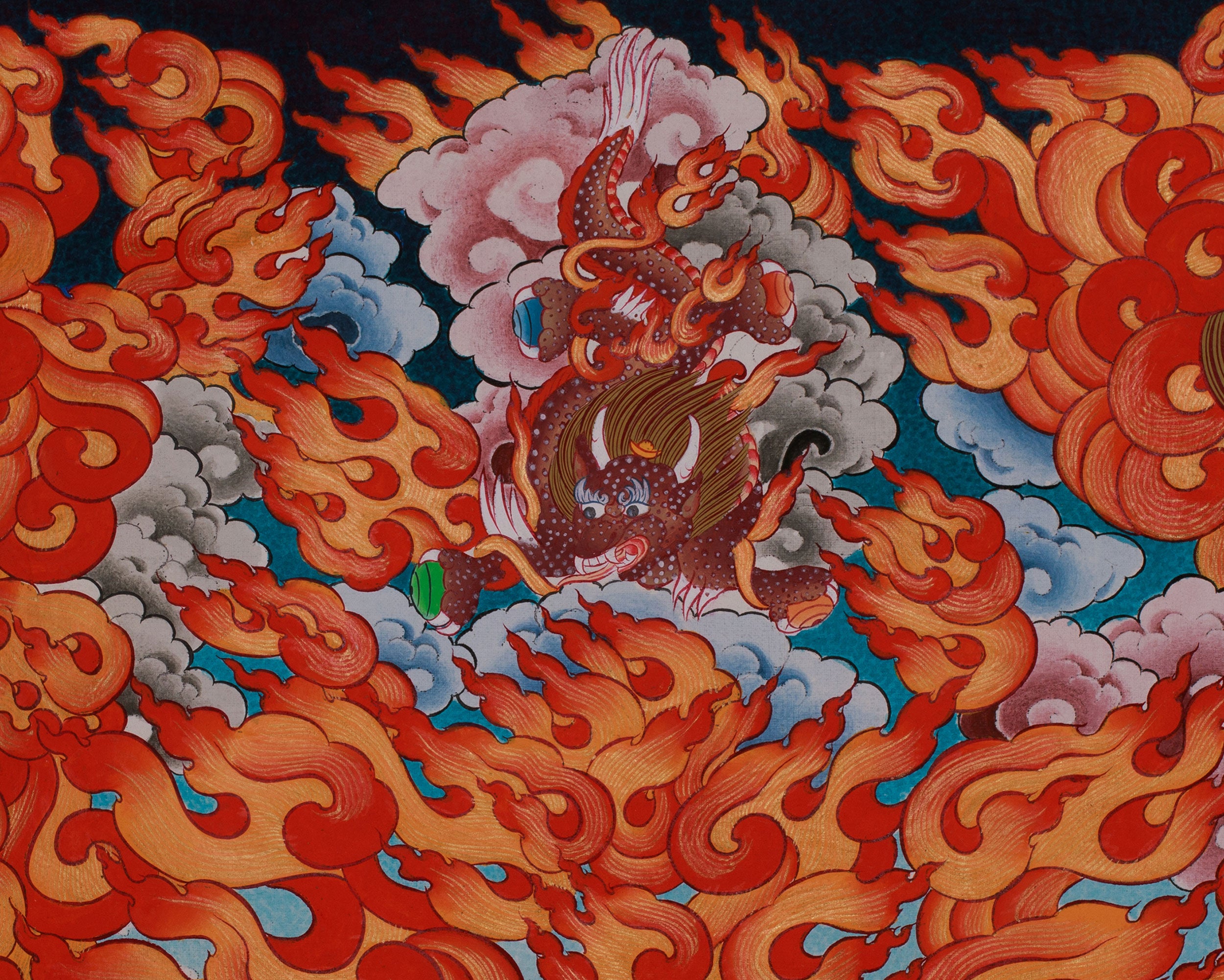 Yidam Yamantaka Head Thangka | Guardian Against Ignorance, Fear, and Spiritual Obstacles
