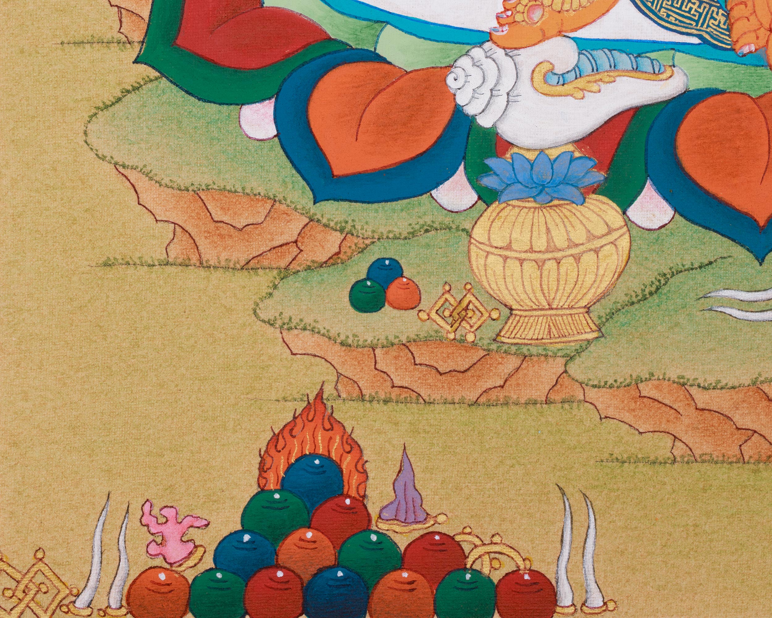 Kuber, Buddhist Wealth Deity | Yellow Dzambhala Thangka for Prosperity
