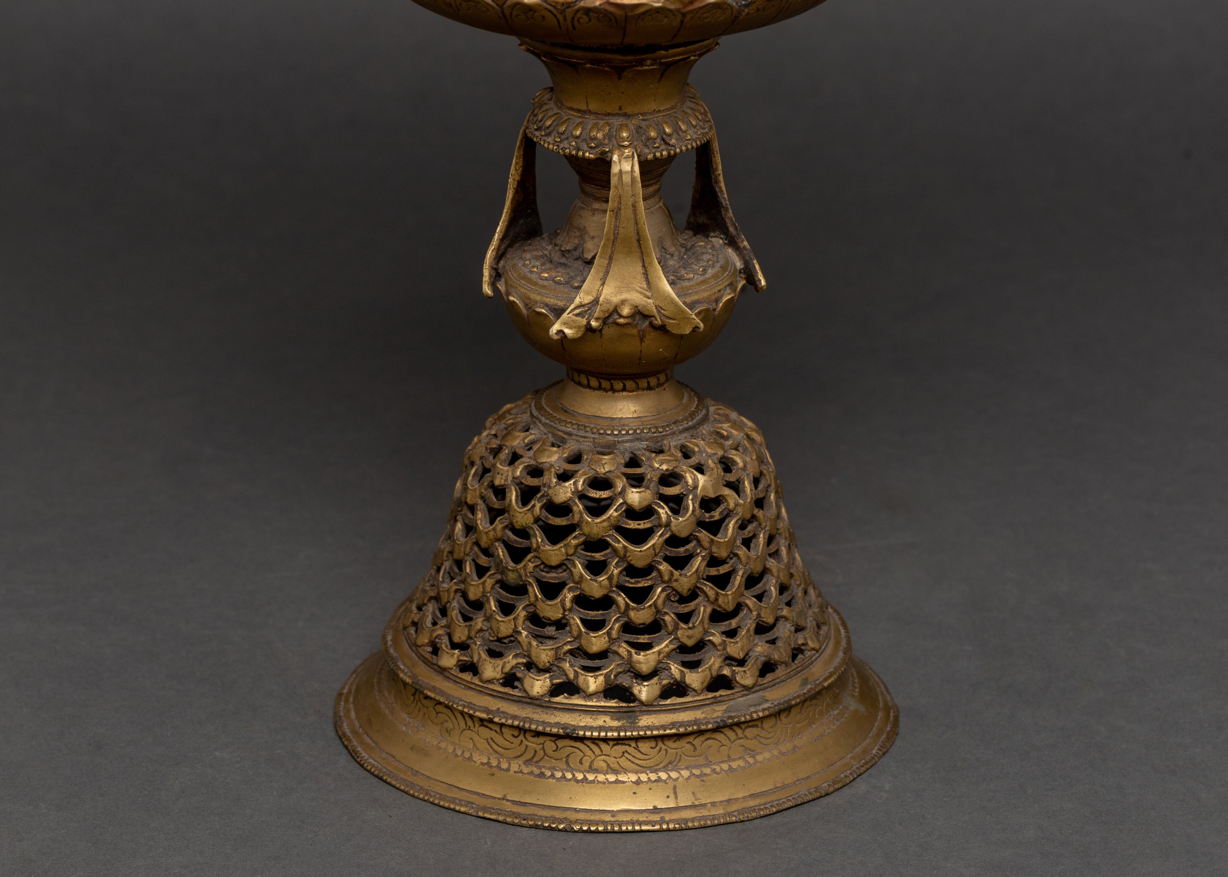 Vinatge Brass Stand Oil Lamp Set | Tibetan  Butter Lamp