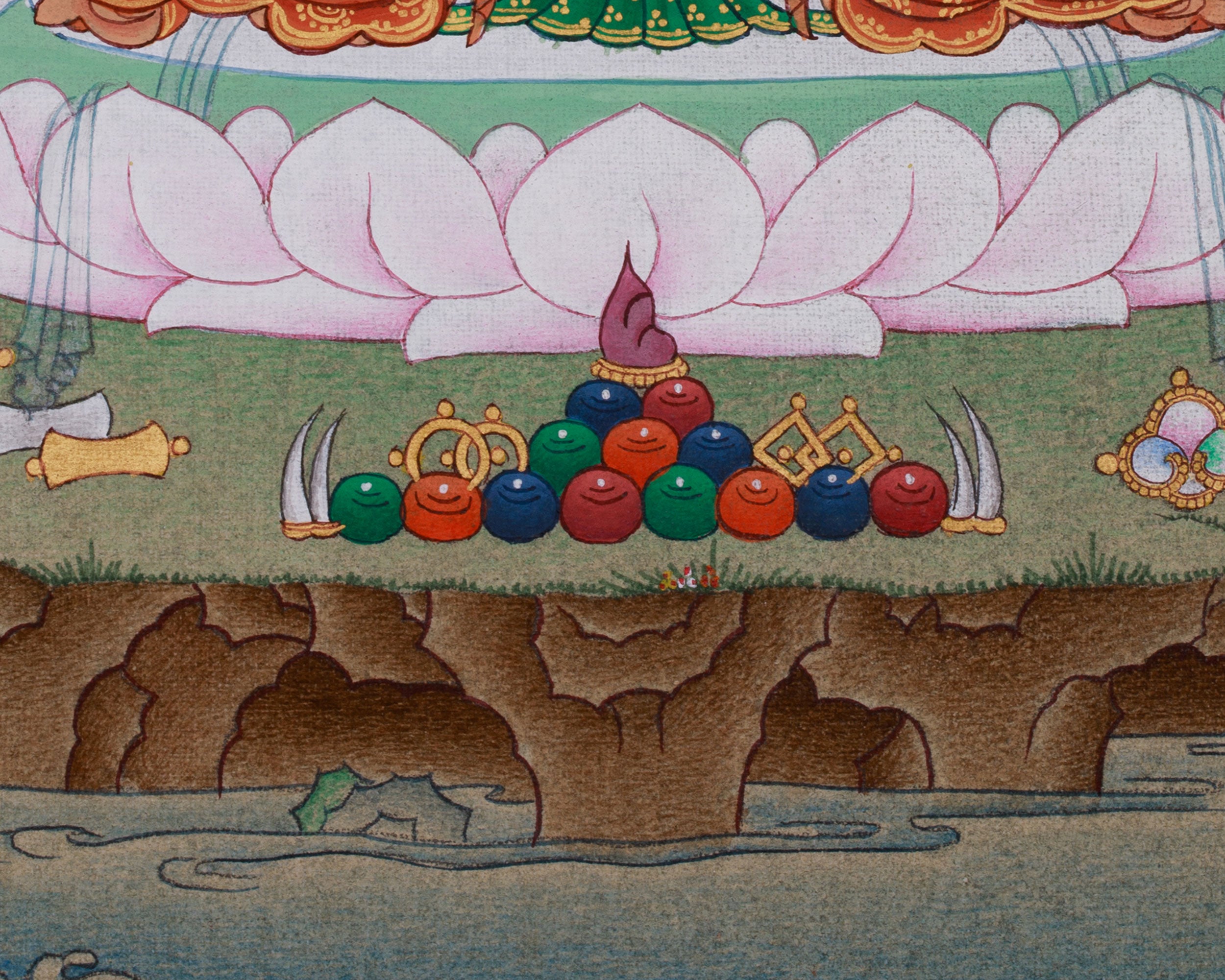 Hand-Painted Tibetan Chenrezig Thangka | Avalokiteshvara Compassionate Deity