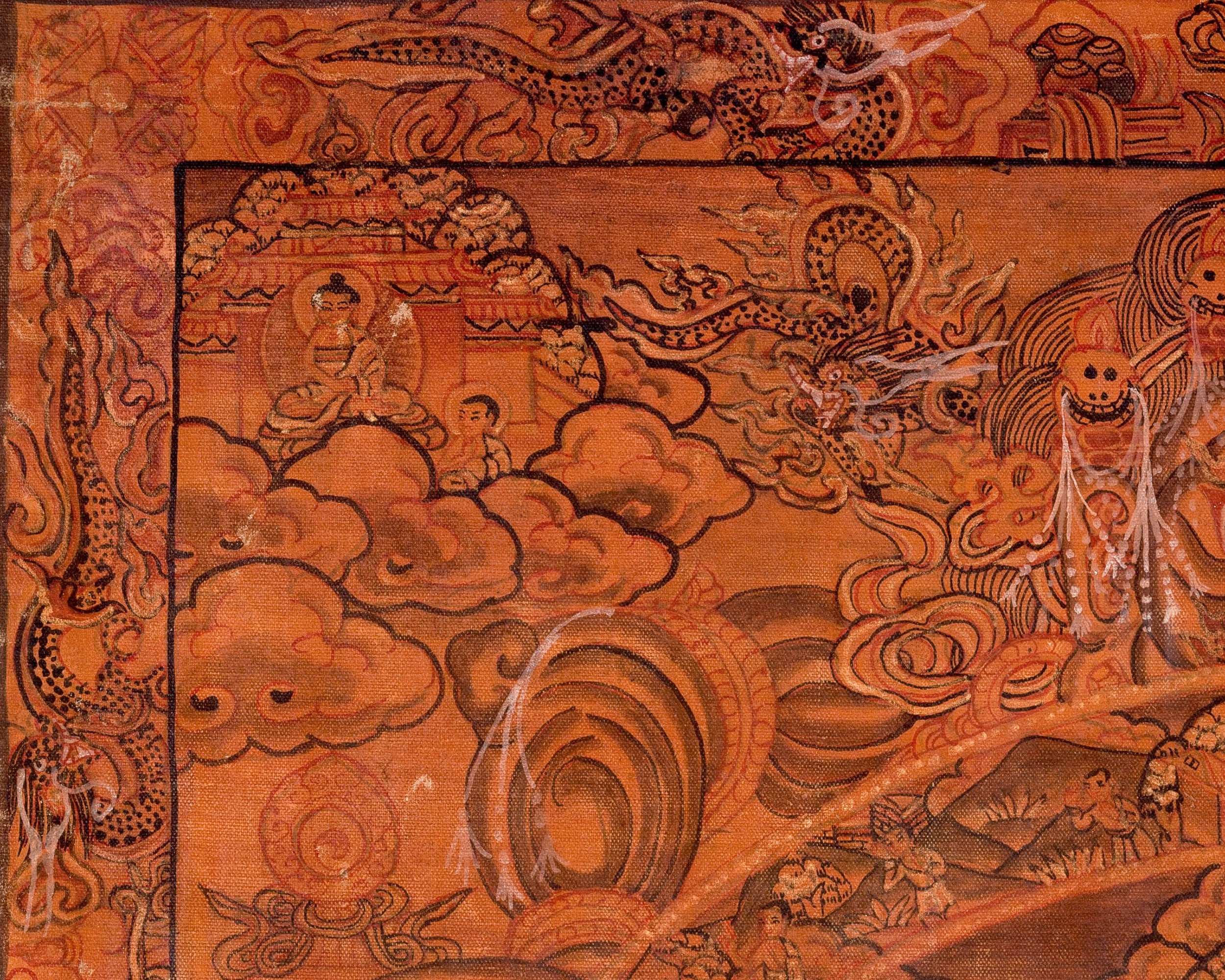 Vintage Wheel of Life Thangka | Oil Varnished Buddhist Painting of Samsara