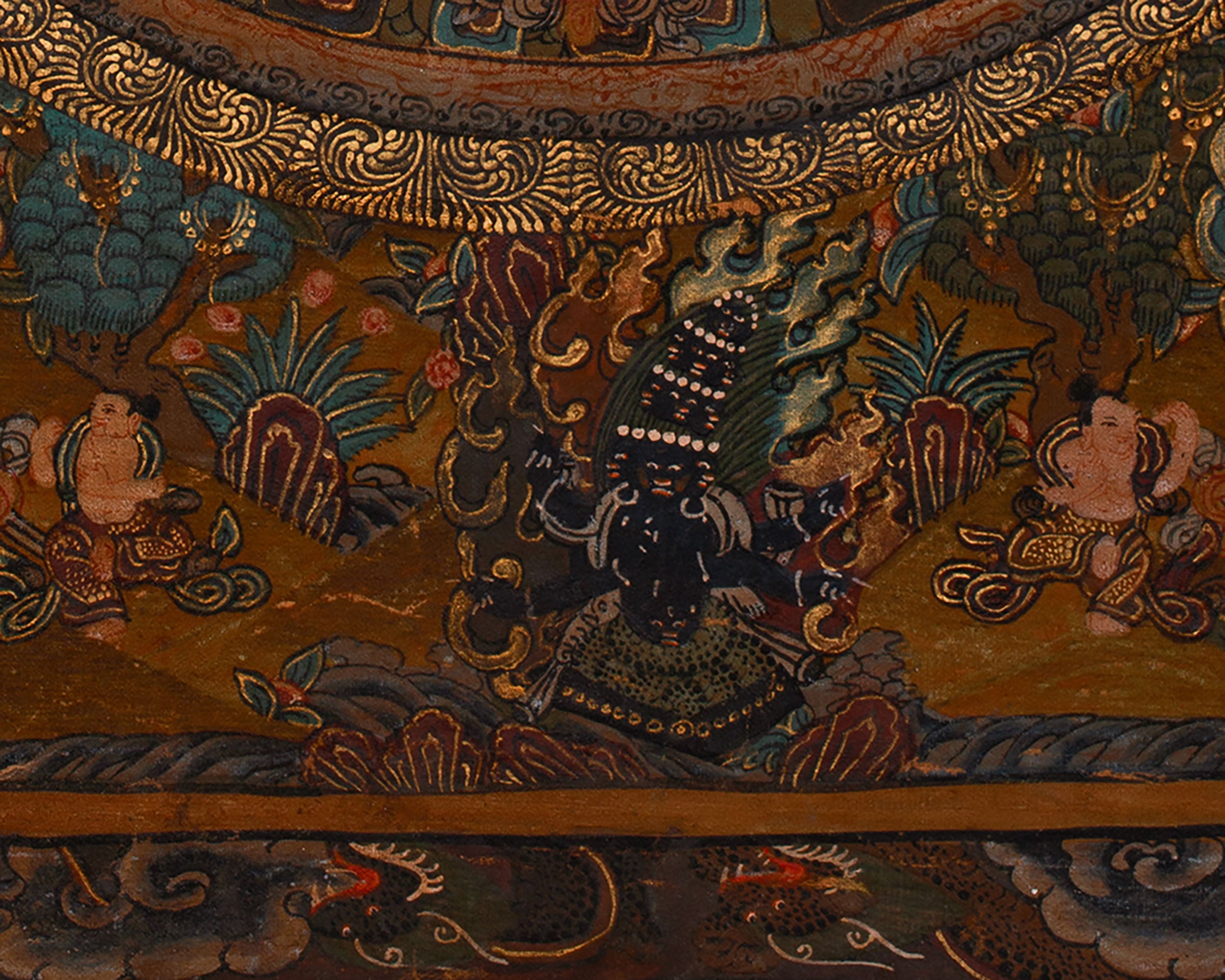 Hand-Painted Vintage Buddha Mandala | Tibetan Buddhist Painting