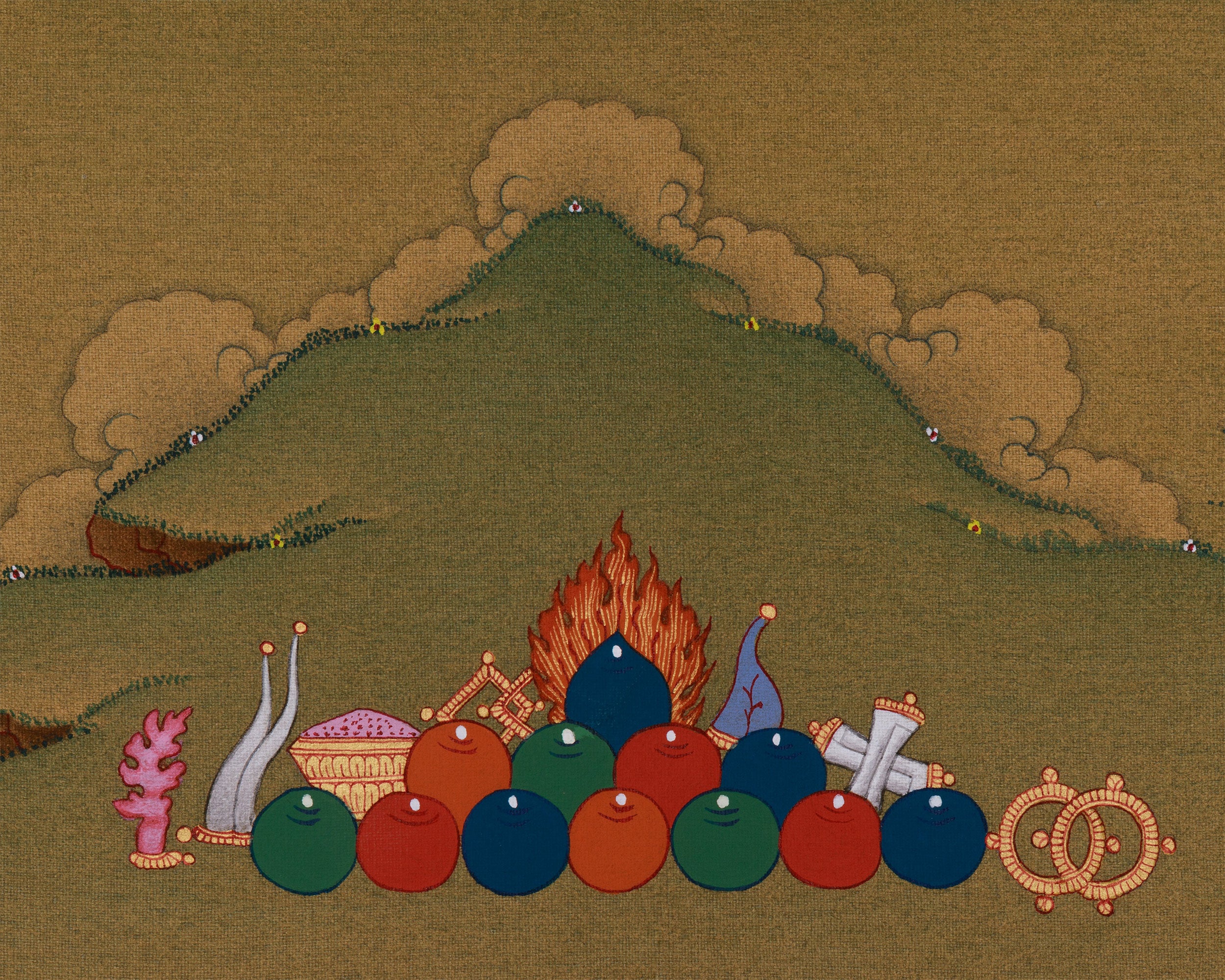 Seven-Eyes White Tara Thangka | Hand-Painted Tibetan Artwork | Include Brocade