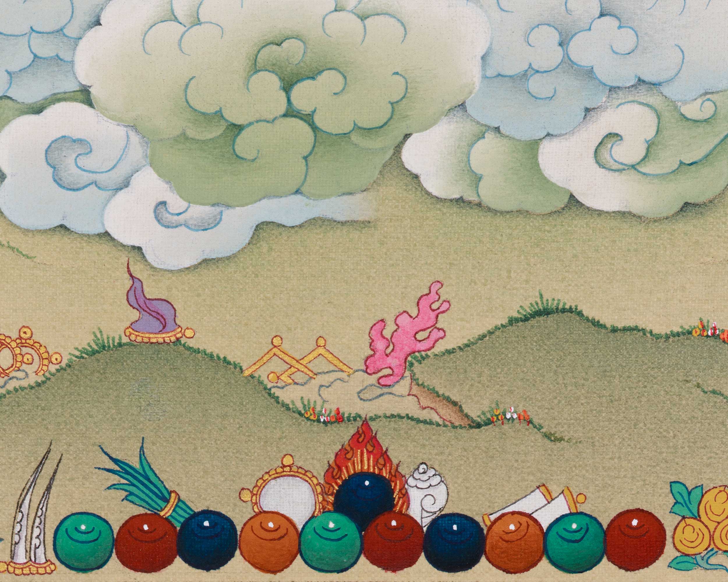 Tsheringma Thangka Painting | Goddess of Longevity with Jetsun Milarepa