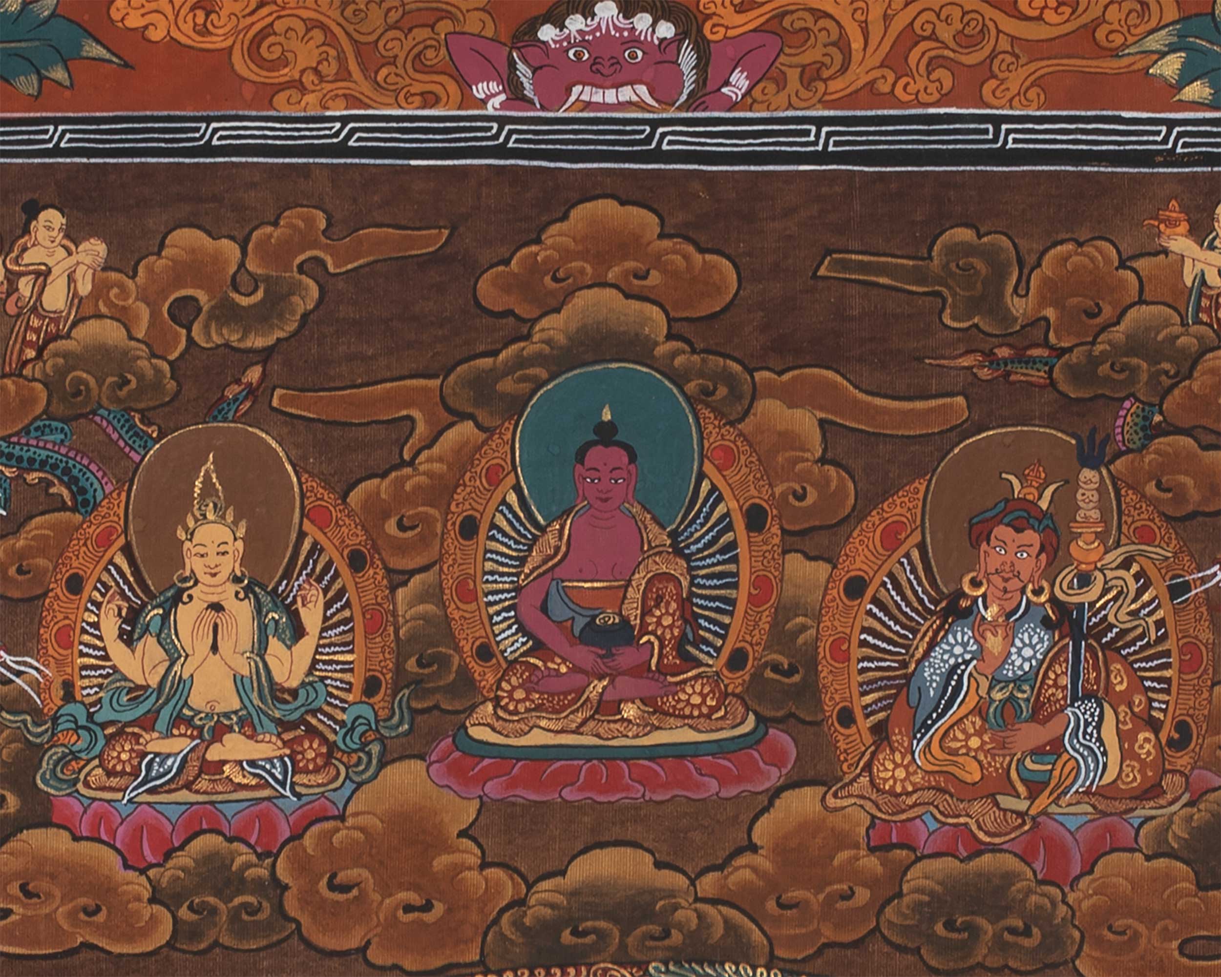 Vintage Mandala with Guhyasamaja , Chakrasamvara and Mahakalas | Thangka with Brocade