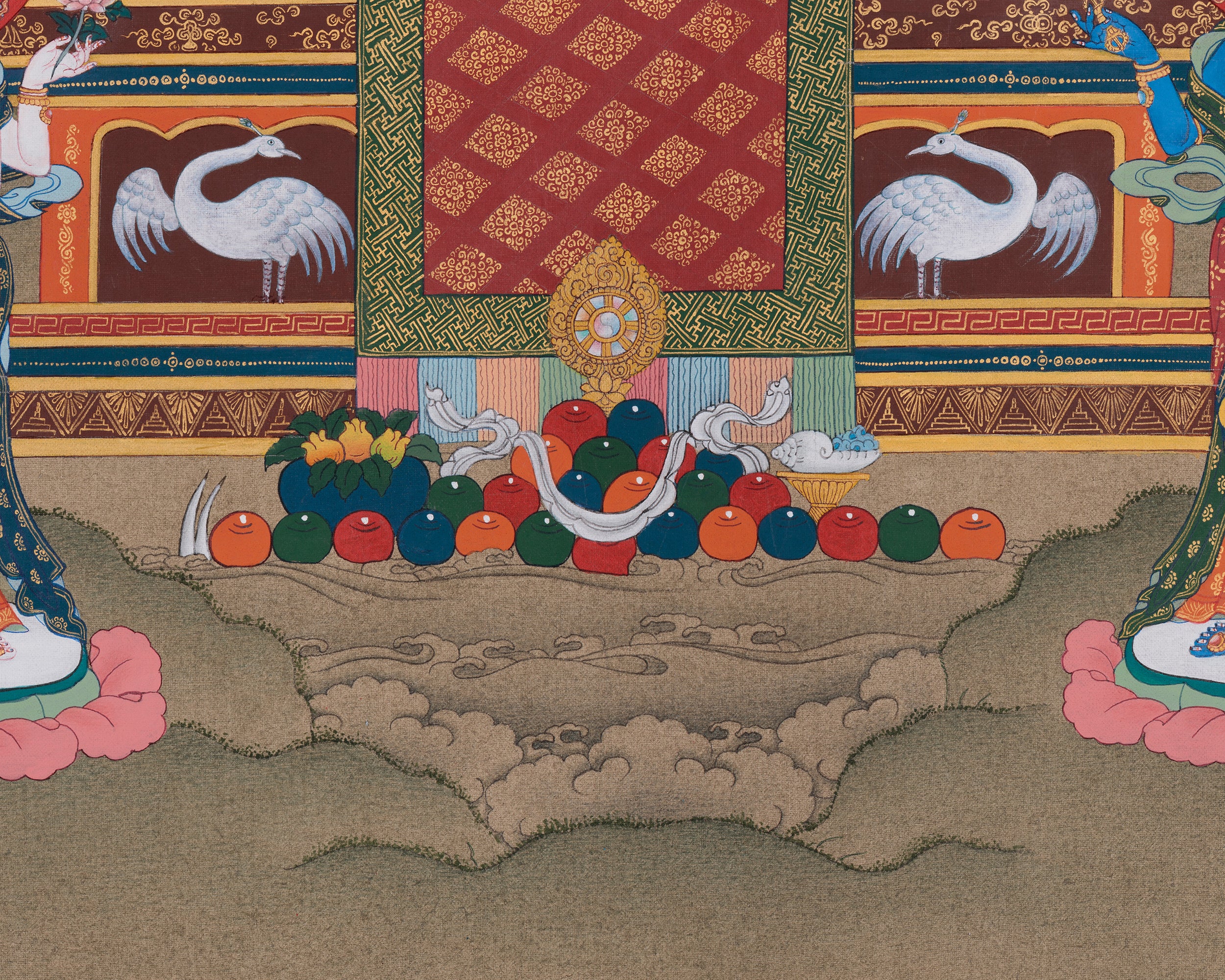 Amitabha Buddha with Chenrezig and Vajrapani | Tibetan Bodhisattva Thangka