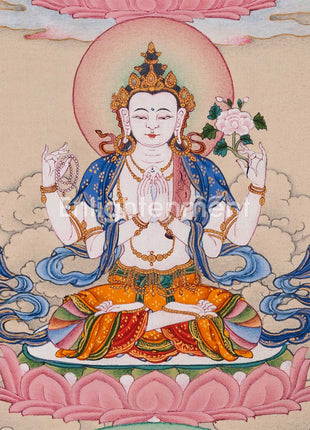 Guru Rinpoche with Chenrezig and Amitabha Buddha Thangka
