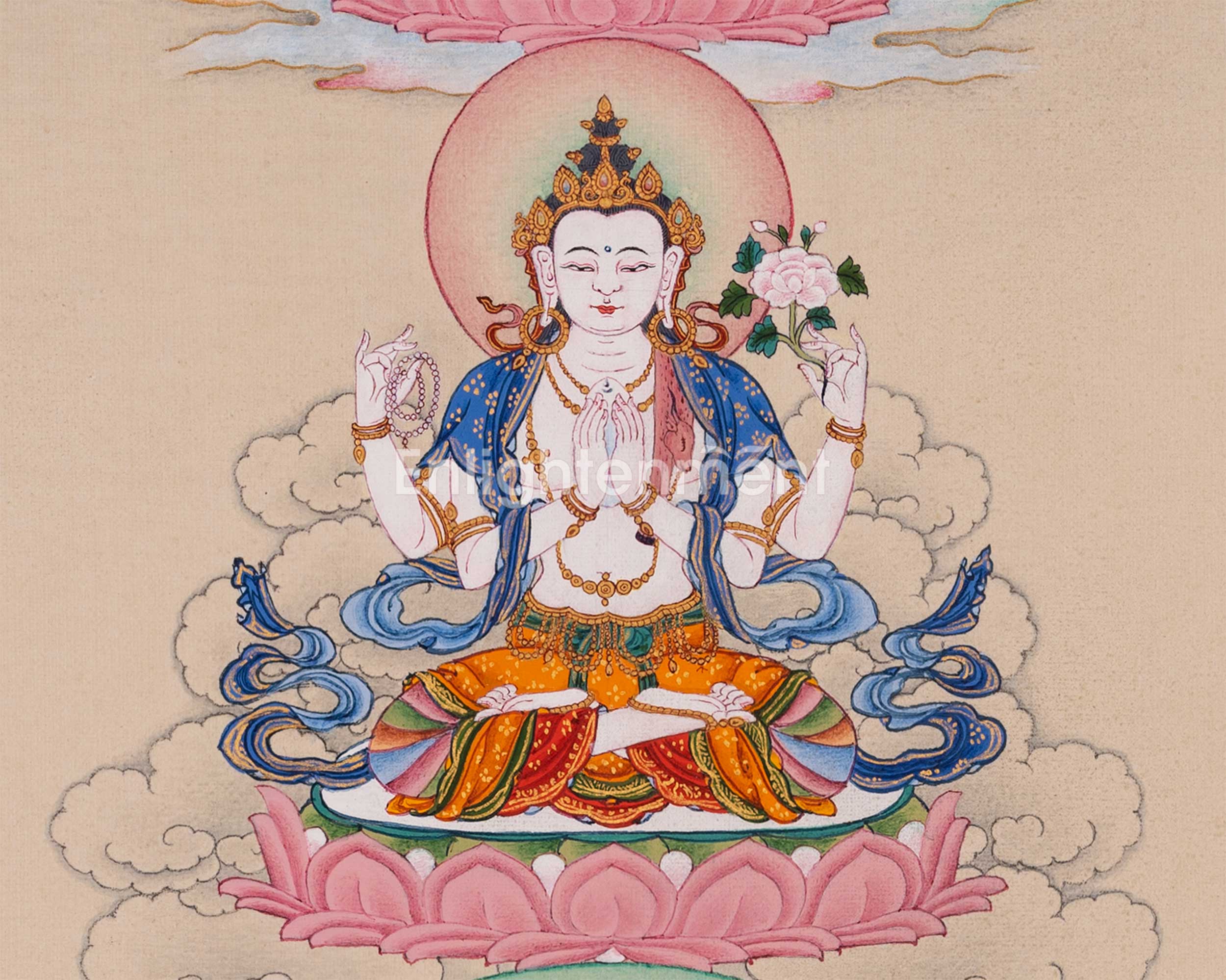 Guru Rinpoche with Chenrezig and Amitabha Buddha Thangka