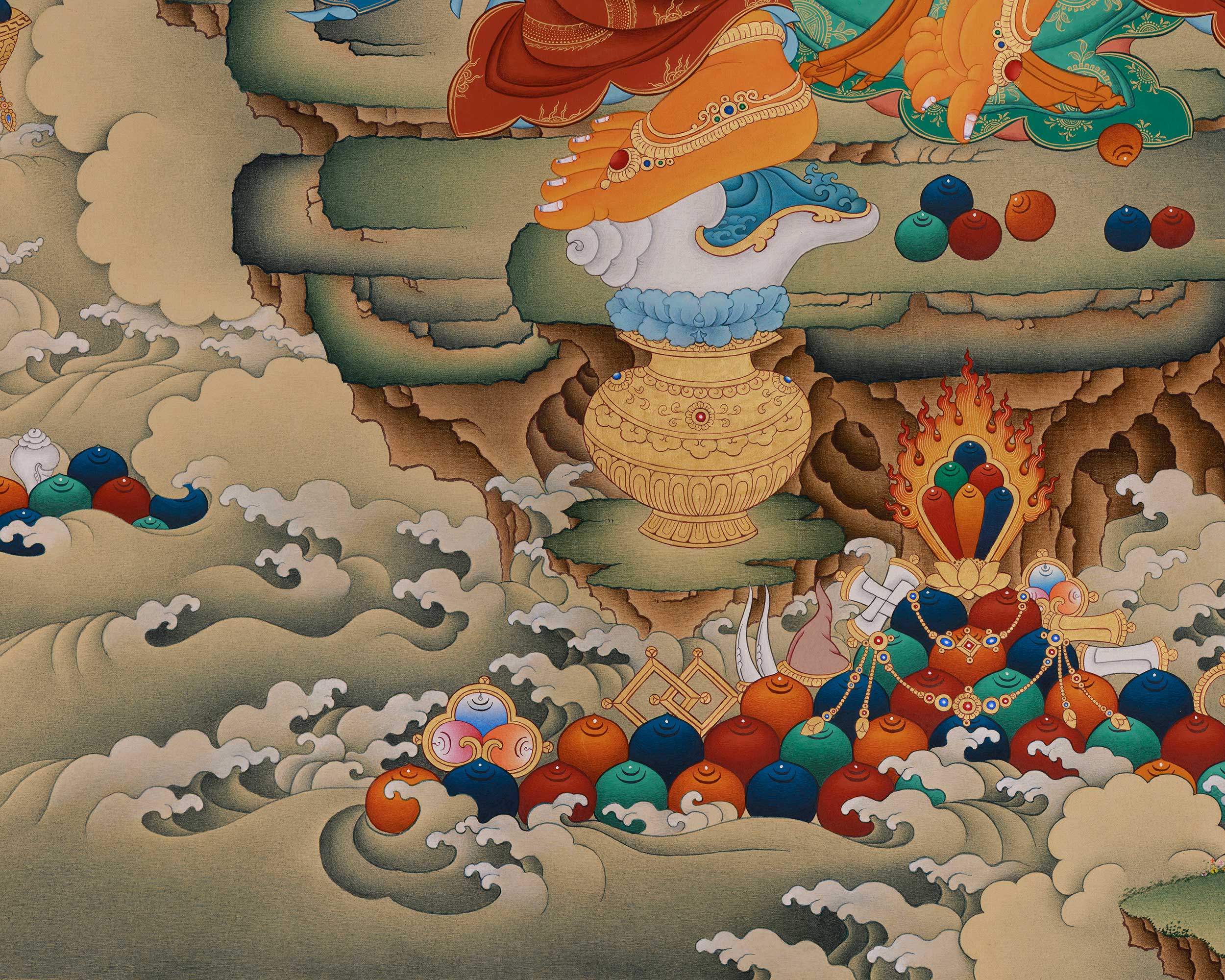 Vajrayana Abundance Deity Dzambhala Thangka | Tibetan Ratnasambhava Art