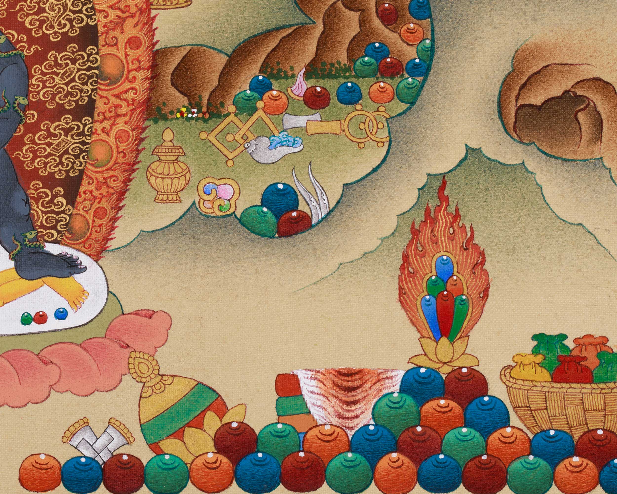Dzambhala with Vajrapani and Black Dzambhala | Deities of Fortune and Protection
