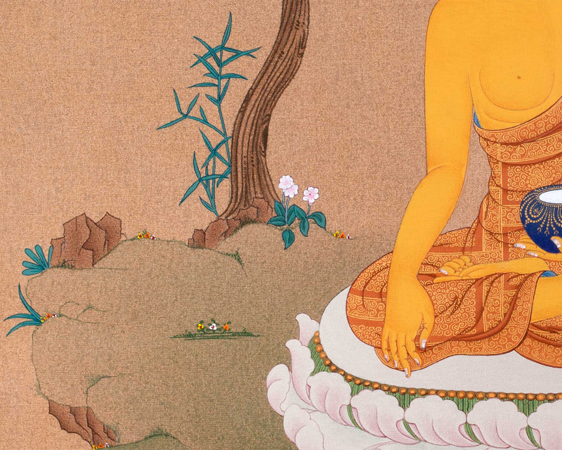 Buddha Shakyamuni under A Tree: Tibetan Thangka