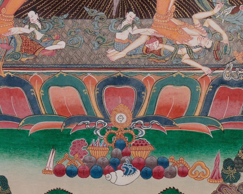 Kalachakra and Vishvamata, Yidam Deity Thangka | Red and Yellow Silk Brocade